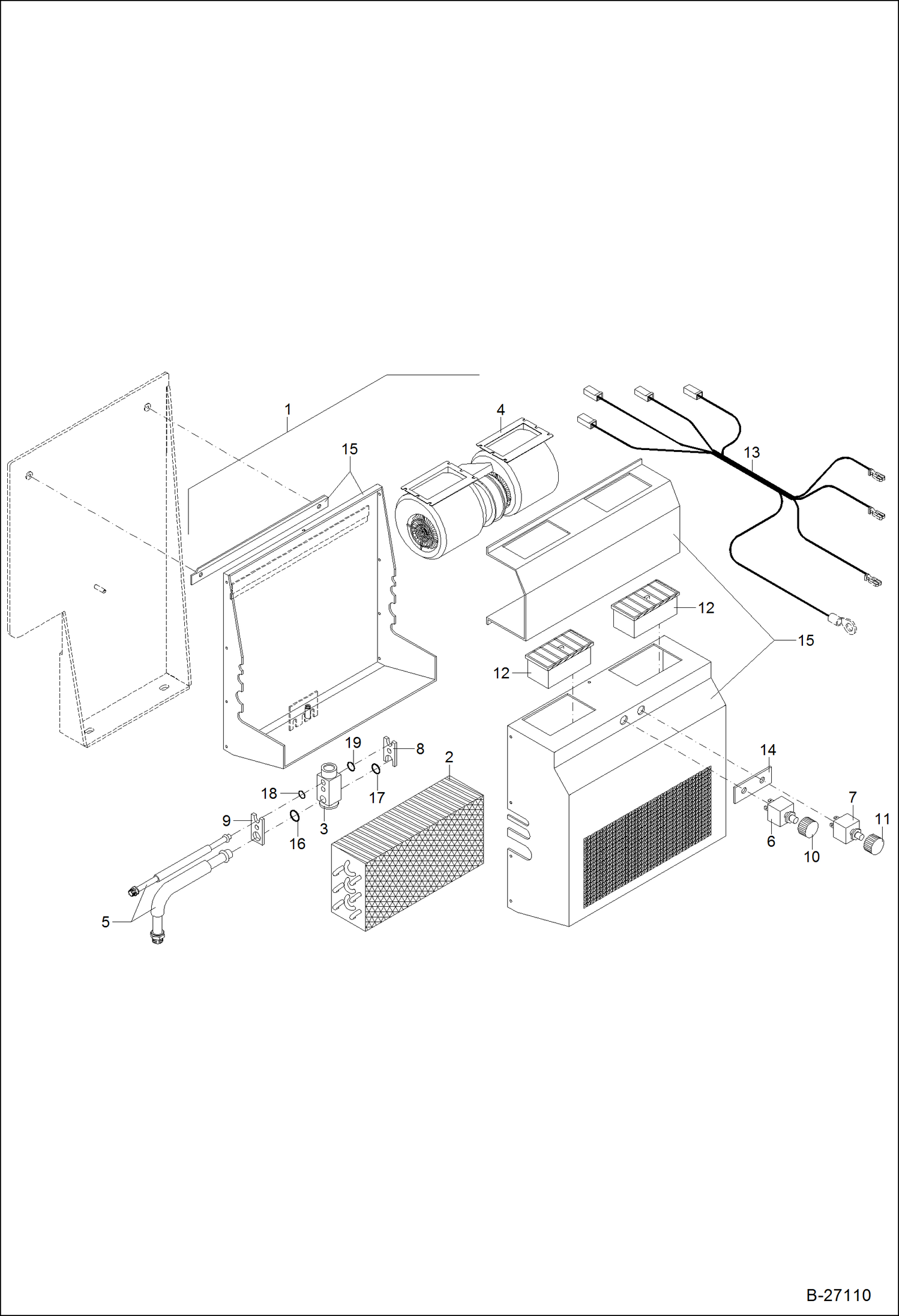 Схема запчастей Bobcat 442 - EVAPORATOR UNIT MAIN FRAME