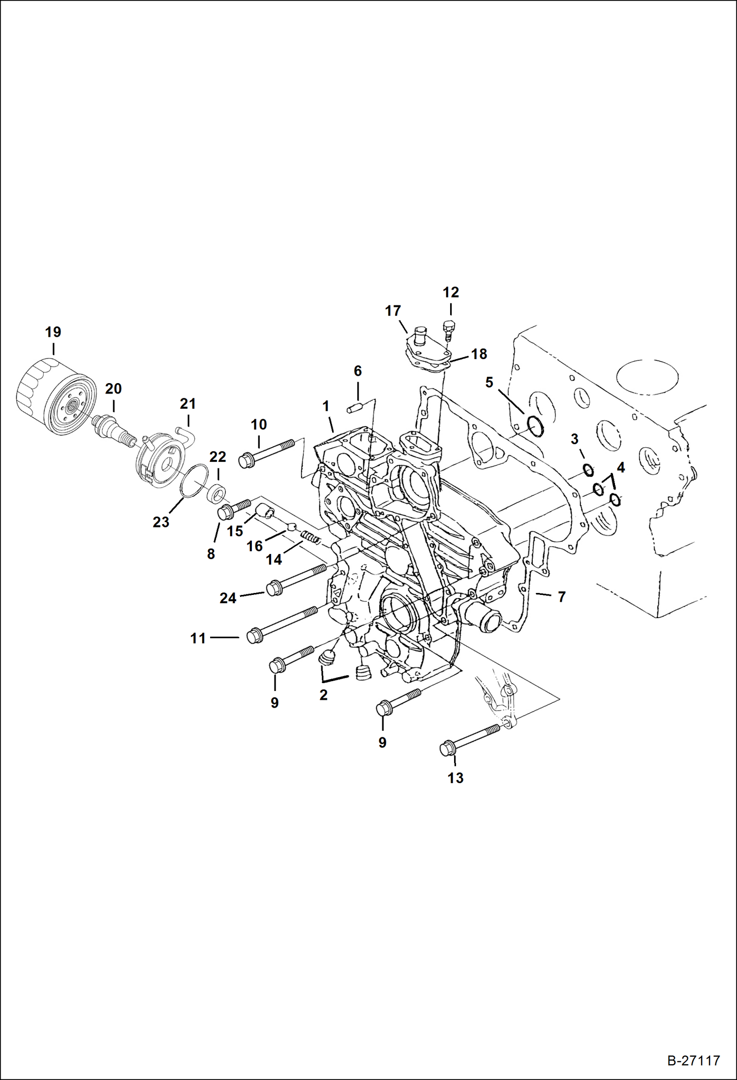 Схема запчастей Bobcat 5600 - GEAR CASE (Kubota - V2003-M-DI-T) (S/N E/ 9PZ999 & Below) POWER UNIT