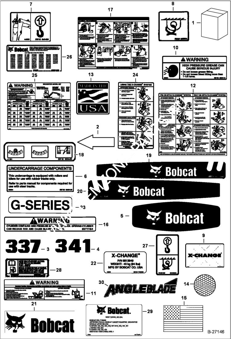 Схема запчастей Bobcat 341 - DECALS (Outside) ACCESSORIES & OPTIONS