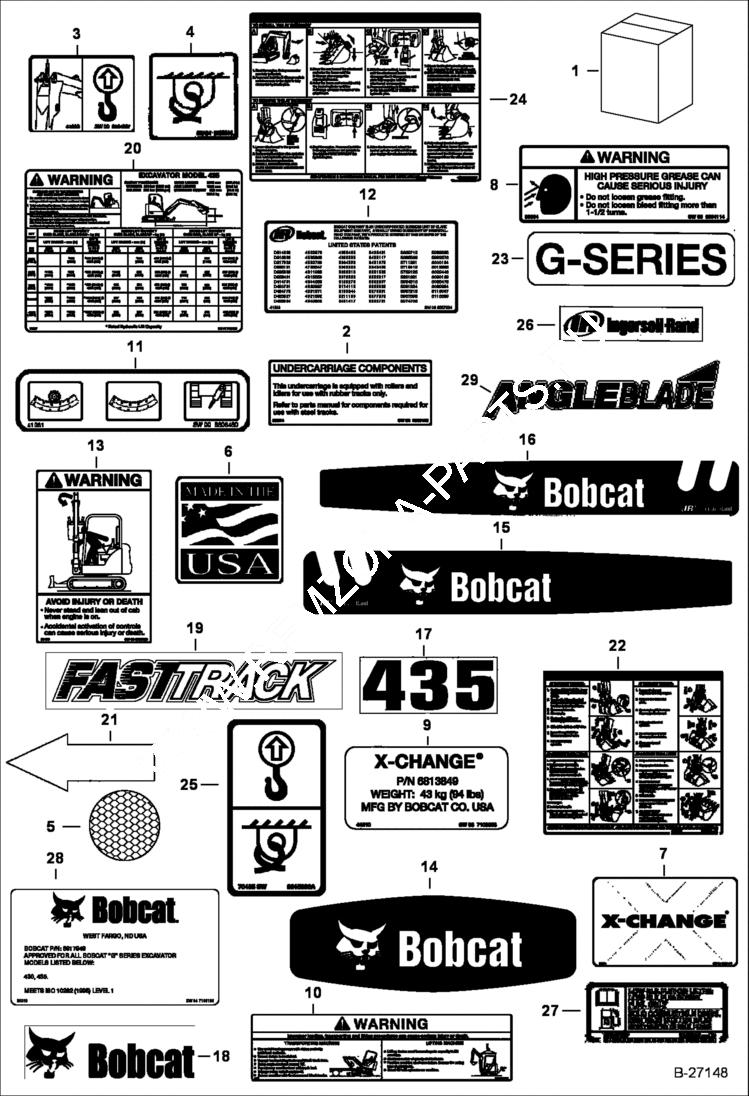 Схема запчастей Bobcat 435 - DECALS (Outside) ACCESSORIES & OPTIONS