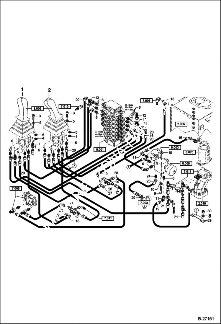 Схема запчастей Bobcat 442 - HYDRAULIC INSTALLATION Pilot Control Working Equipment ACCESSORIES & OPTIONS