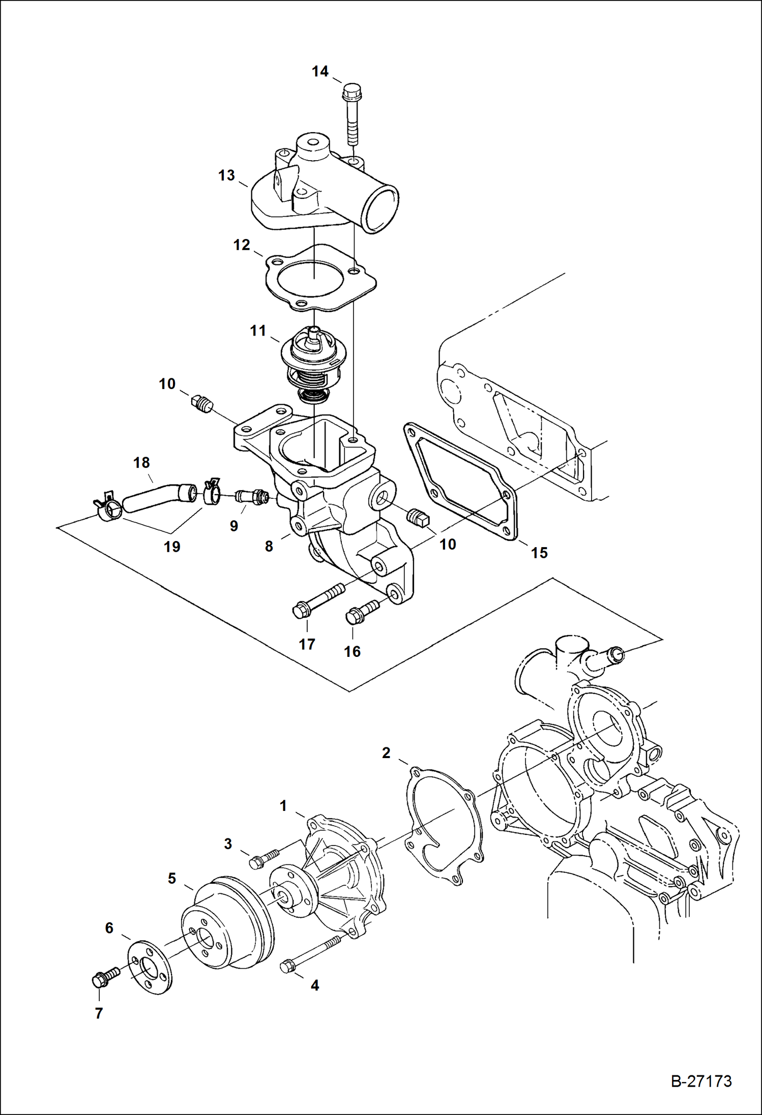 Схема запчастей Bobcat A-Series - WATER PUMP & THERMOSTAT POWER UNIT