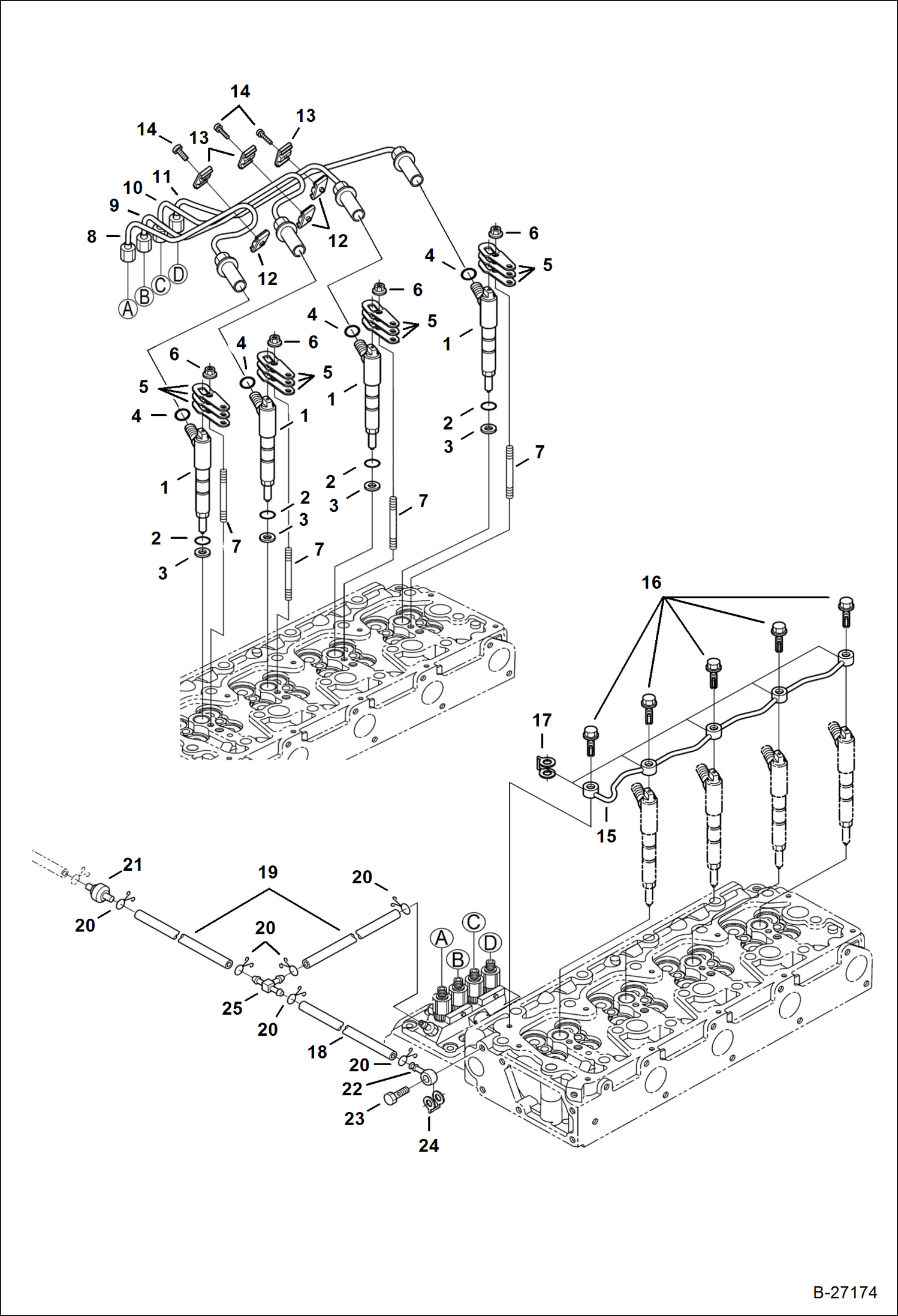 Схема запчастей Bobcat A-Series - FUEL INJECTION SYSTEM (Injectors) POWER UNIT