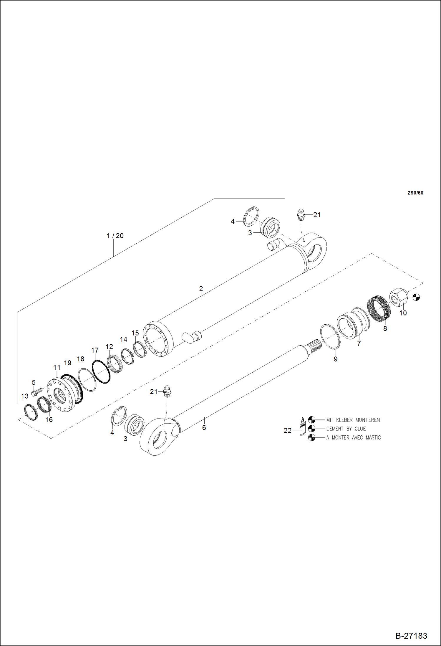 Схема запчастей Bobcat 442 - HYDRAULIC CYLINDER Bucket ESA HYDRAULIC SYSTEM