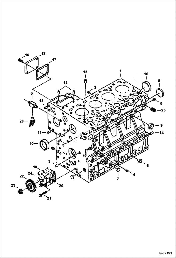 Схема запчастей Bobcat 5600 - CRANKCASE (Kubota - V2003TMDI - Tier II) POWER UNIT