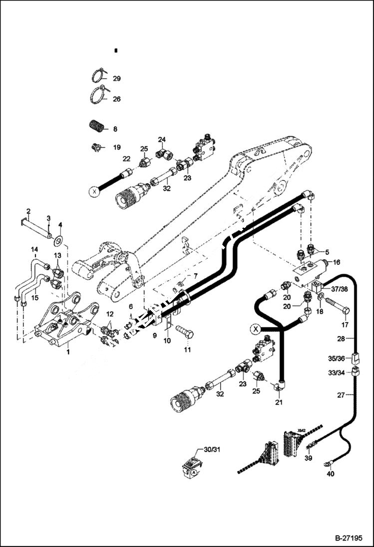 Схема запчастей Bobcat 442 - HYDRAULIC INSTALLATION HM08 at Circular Boom Quick Mount Hitch-Lehnhoff ACCESSORIES & OPTIONS