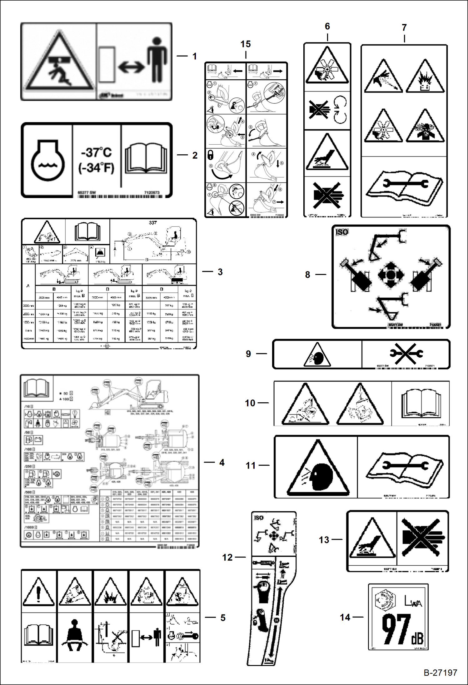 Схема запчастей Bobcat 337 - DECALS (ESA No-text) ACCESSORIES & OPTIONS