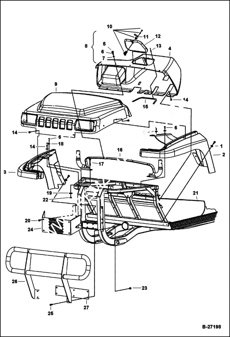 Схема запчастей Bobcat 2200 - FRONT BODY TRIM DIESEL MAIN FRAME