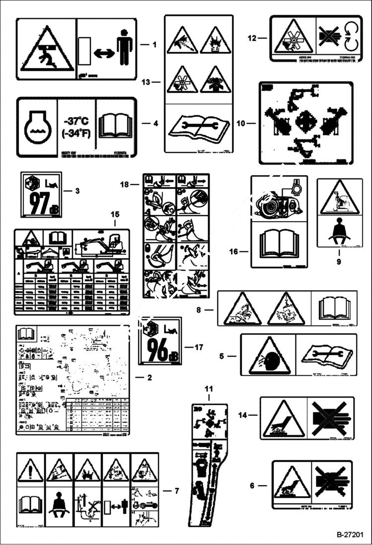 Схема запчастей Bobcat 435 - DECALS (ESA No-text) ACCESSORIES & OPTIONS