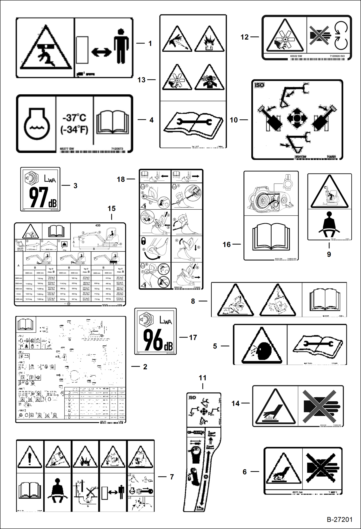 Схема запчастей Bobcat 435 - DECALS (ESA No-text) ACCESSORIES & OPTIONS