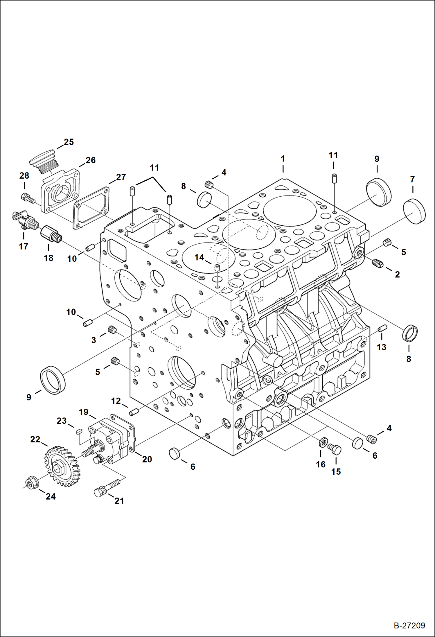 Схема запчастей Bobcat 325 - CRANKCASE Kubota - D1703-M-E3B - Interim Tier IV Replacement REPLACEMENT ENGINE