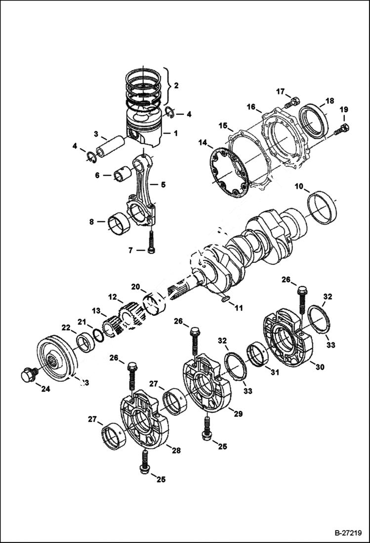 Схема запчастей Bobcat 400s - PISTON & CRANKSHAFT (Kubota - D1005-E3B-BC-3)(Tier IV Replacement) REPLACEMENT ENGINE