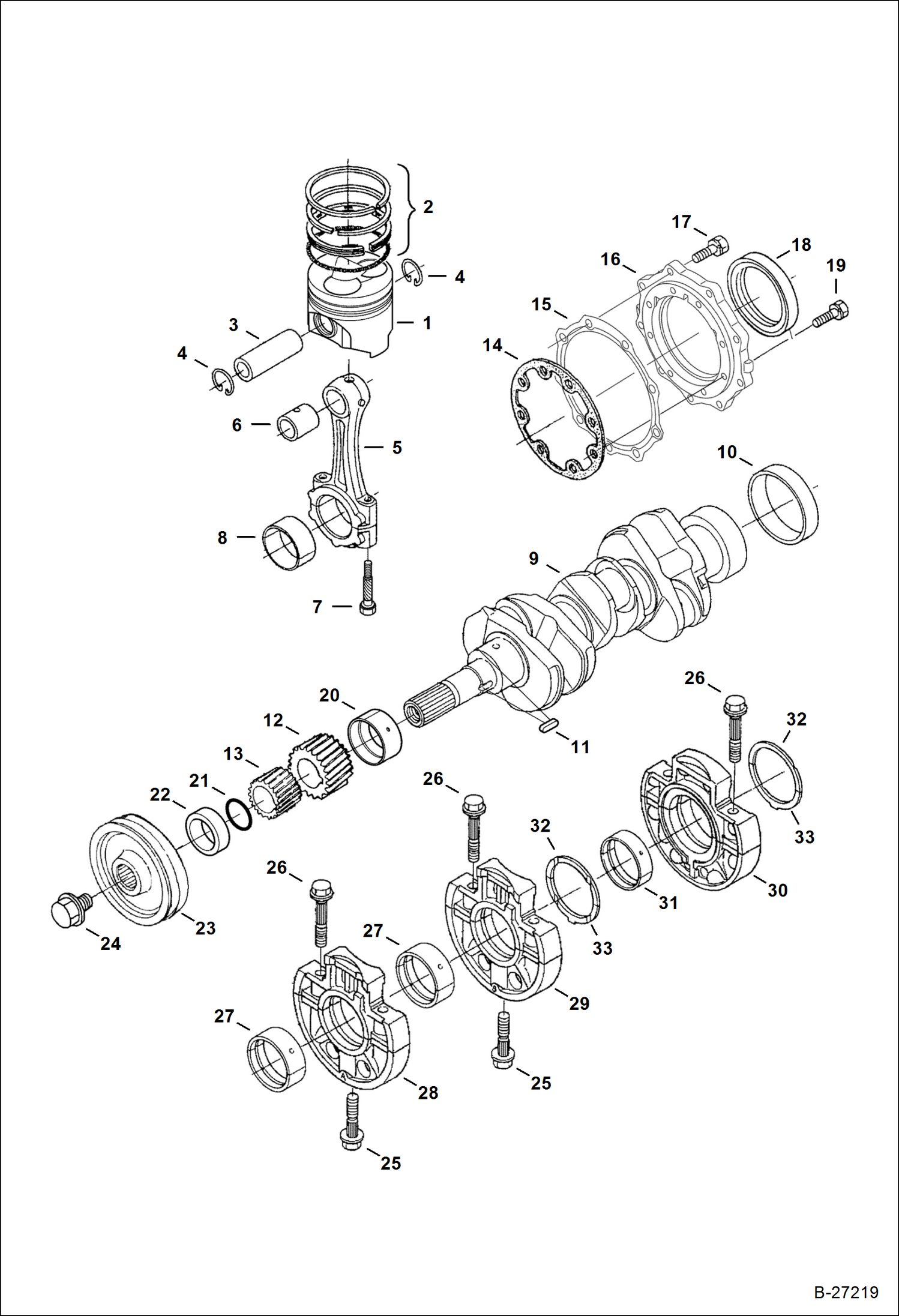 Схема запчастей Bobcat E25 - PISTON & CRANKSHAFT POWER UNIT