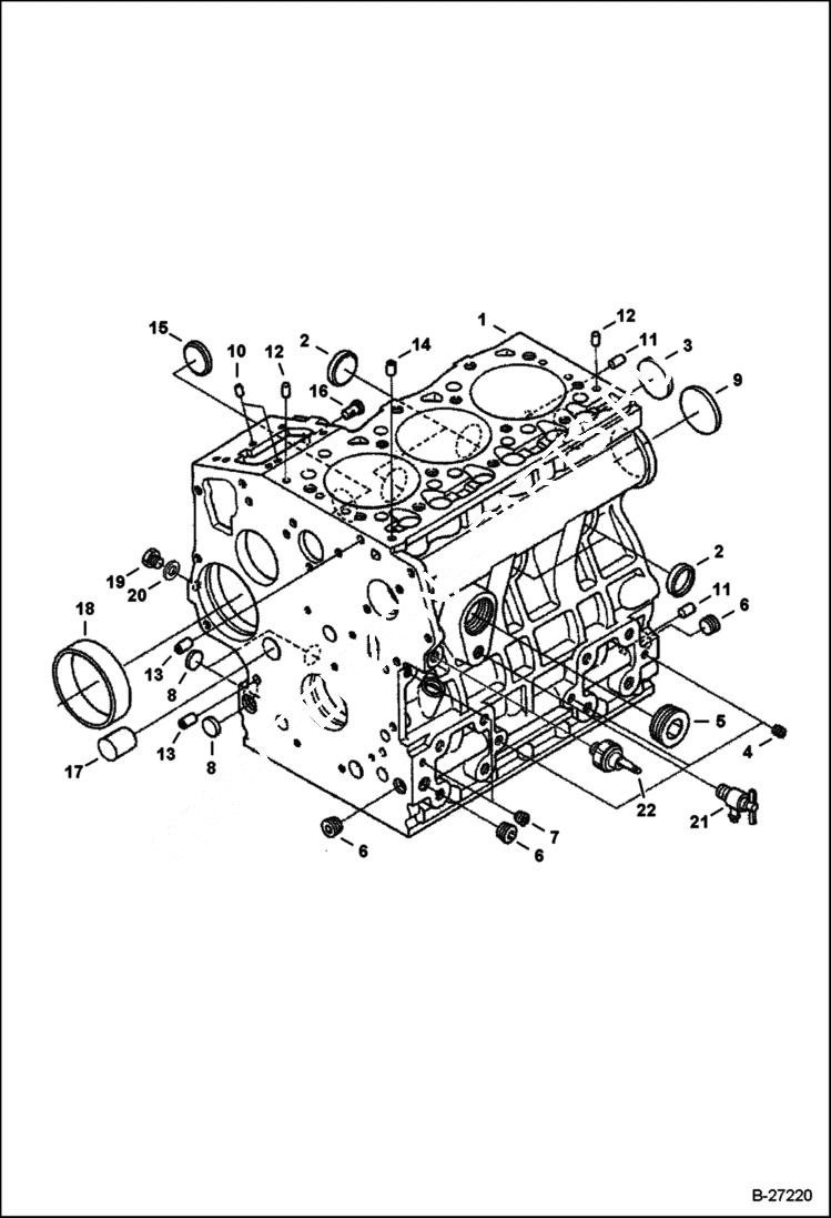 Схема запчастей Bobcat 400s - CRANKCASE (Kubota - D1005-E3B-BC-3)(Tier IV Replacement) REPLACEMENT ENGINE