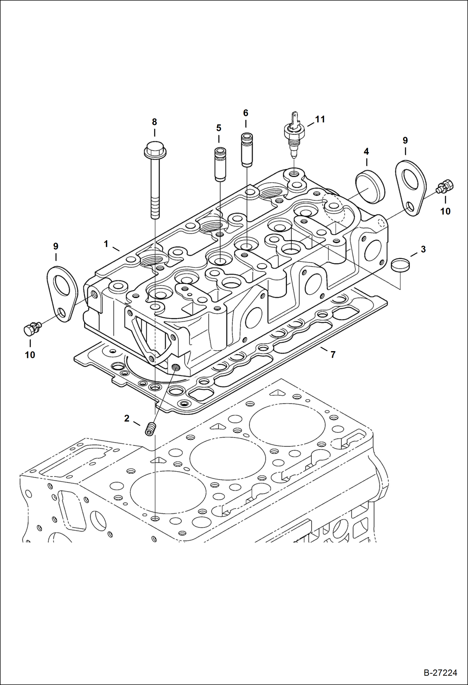 Схема запчастей Bobcat Mini Tracks Loaders - CYLINDER HEAD (Kubota D902-E3B-BC-1)(Tier IV Replacement) REPLACEMENT ENGINE