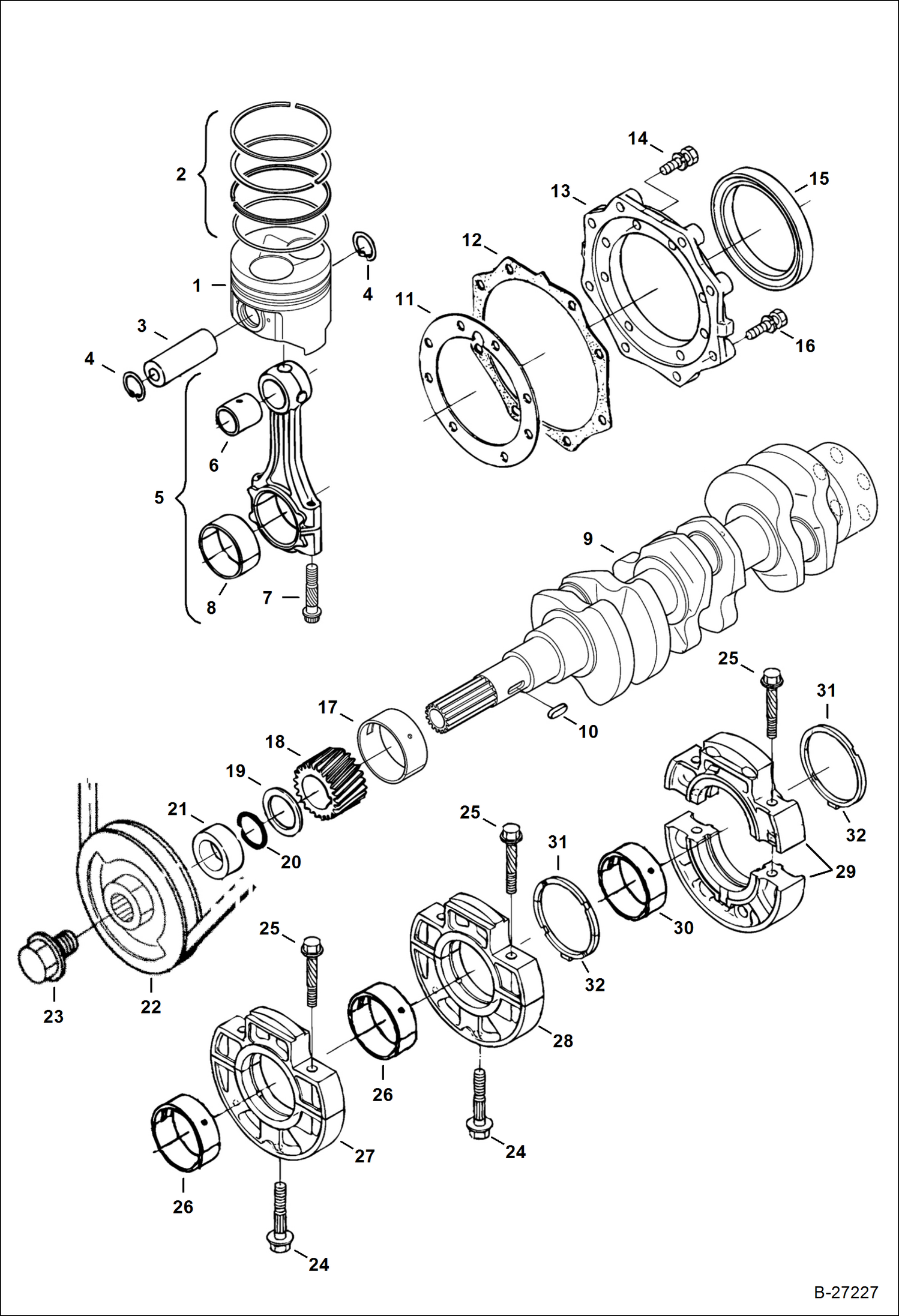 Схема запчастей Bobcat Mini Tracks Loaders - PISTON & CRANKSHAFT POWER UNIT