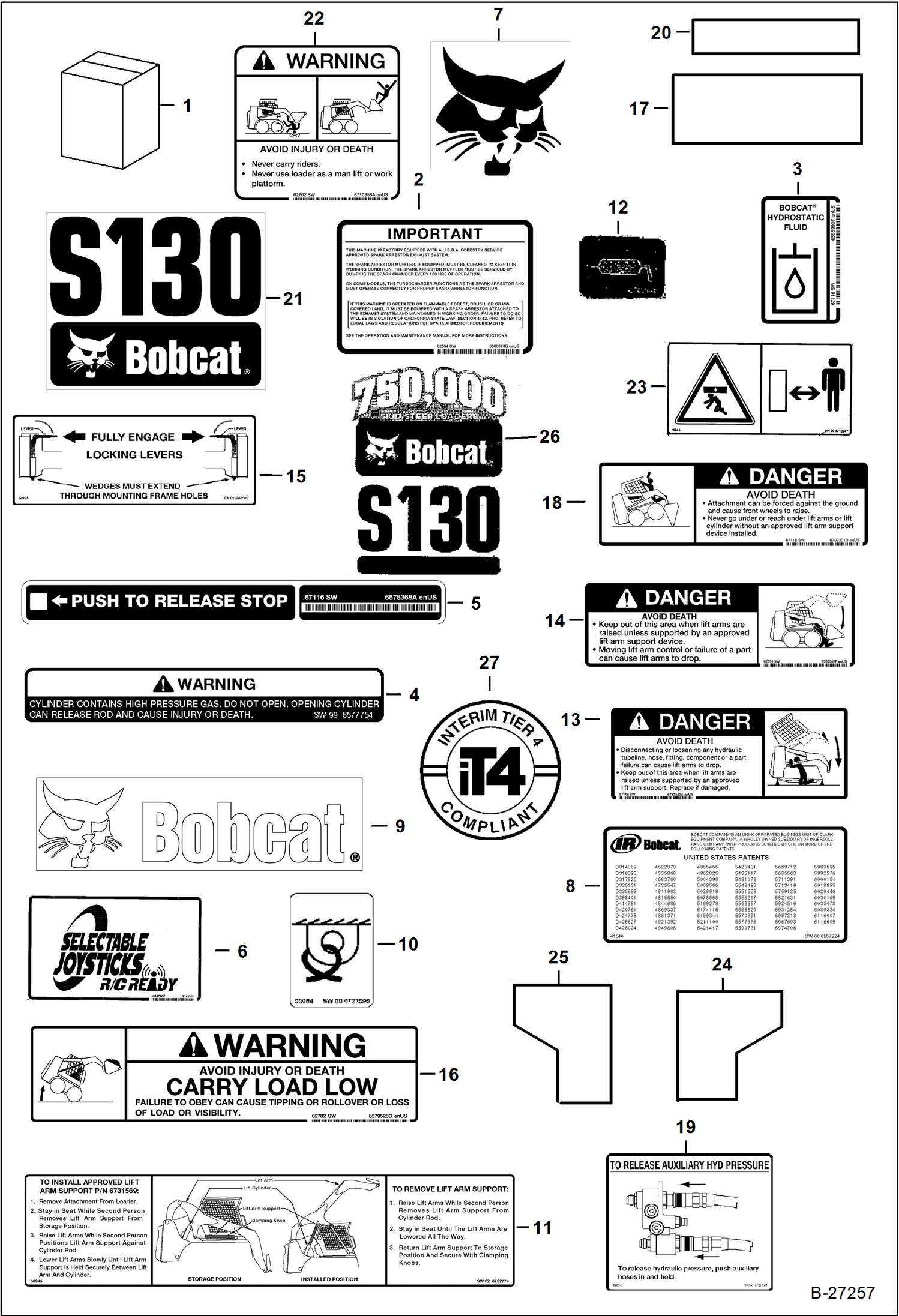 Схема запчастей Bobcat S-Series - DECALS (Outside) ACCESSORIES & OPTIONS