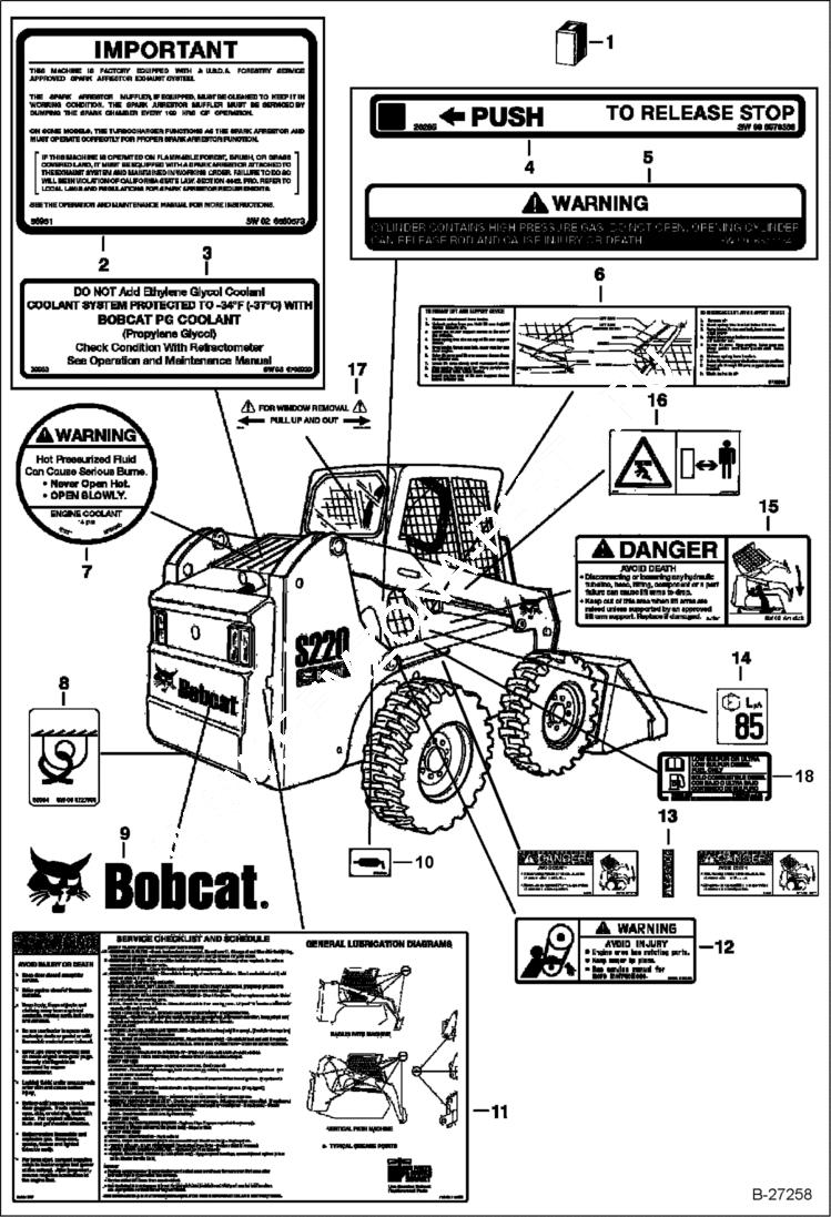 Схема запчастей Bobcat S-Series - DECALS (Rear) ACCESSORIES & OPTIONS