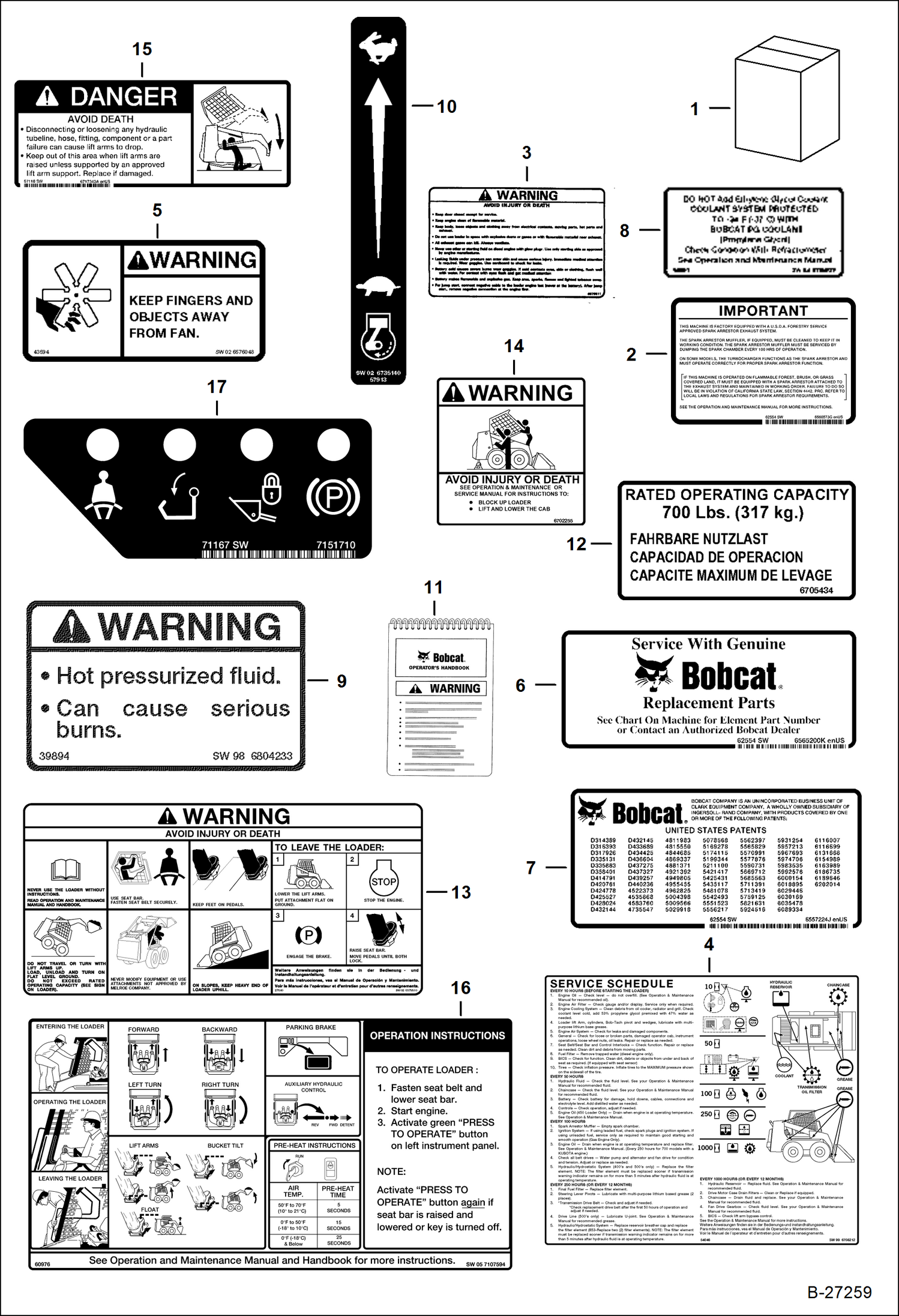 Схема запчастей Bobcat S-Series - DECALS (Inside) ACCESSORIES & OPTIONS