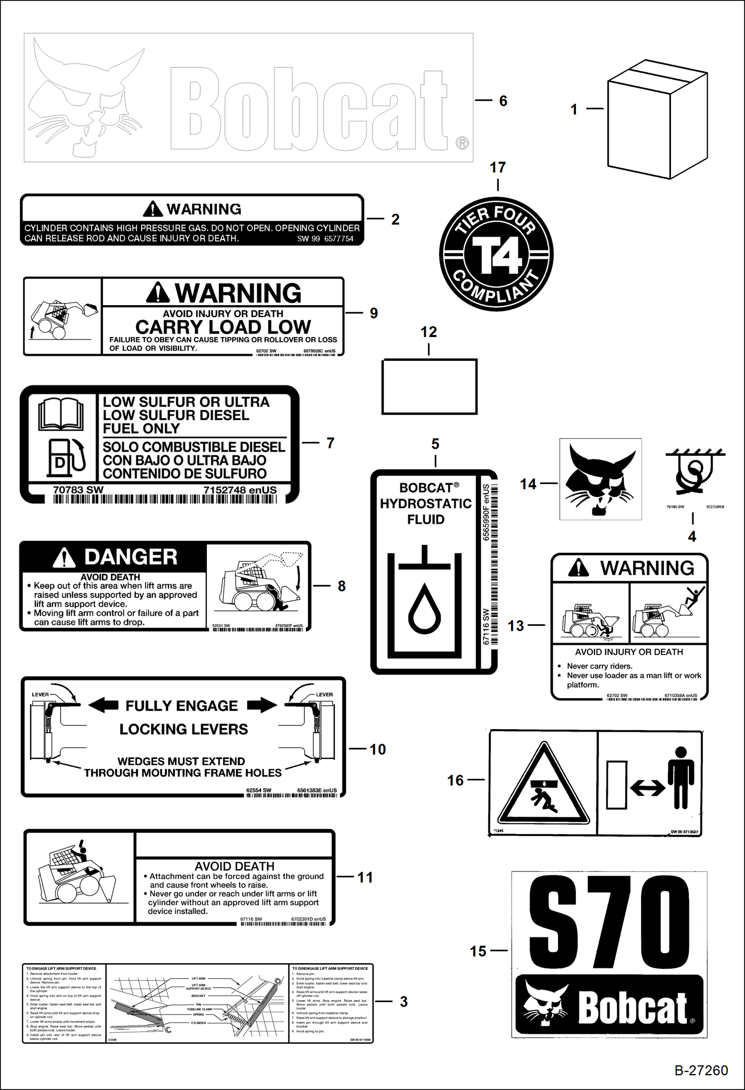 Схема запчастей Bobcat S-Series - DECALS (Outside) ACCESSORIES & OPTIONS