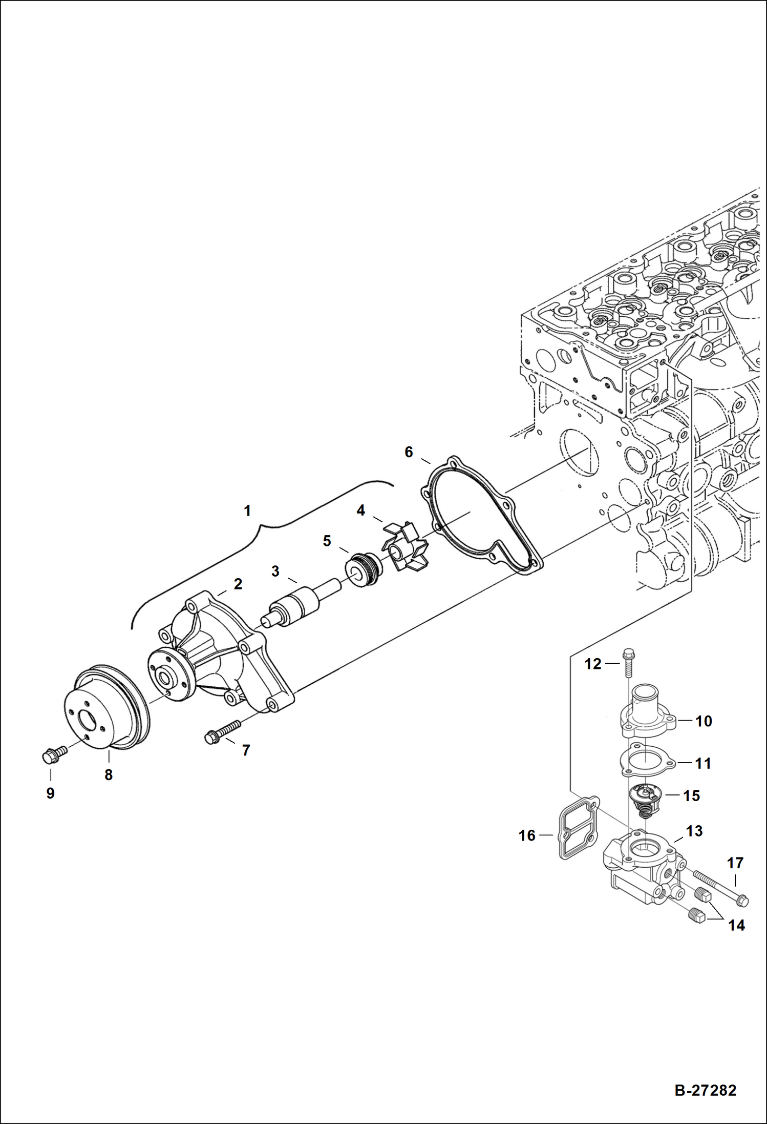 Схема запчастей Bobcat S-Series - WATER PUMP & THERMOSTAT POWER UNIT