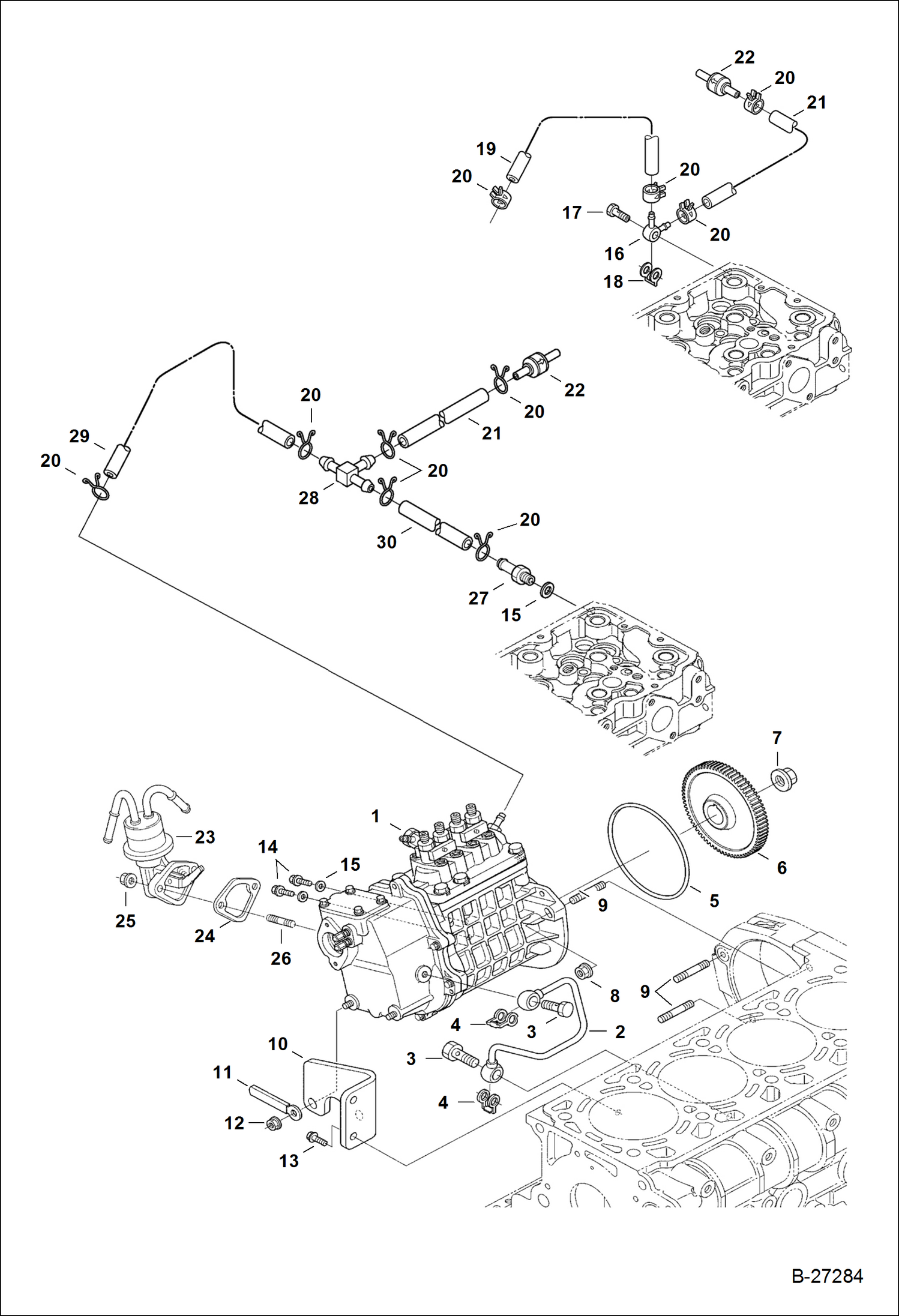 Схема запчастей Bobcat S-Series - FUEL & INJECTION PUMP POWER UNIT