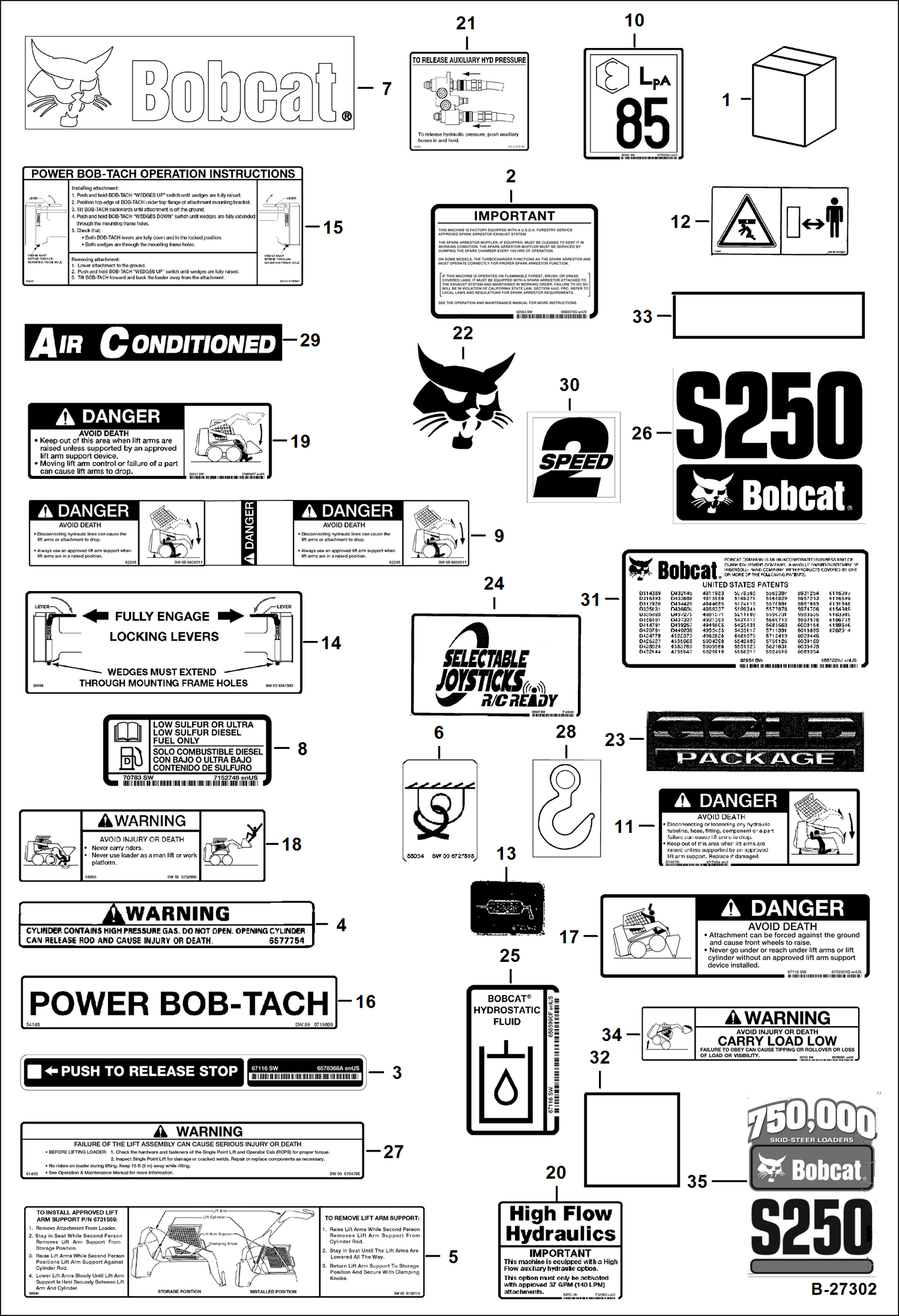 Схема запчастей Bobcat S-Series - DECALS (Outside) ACCESSORIES & OPTIONS