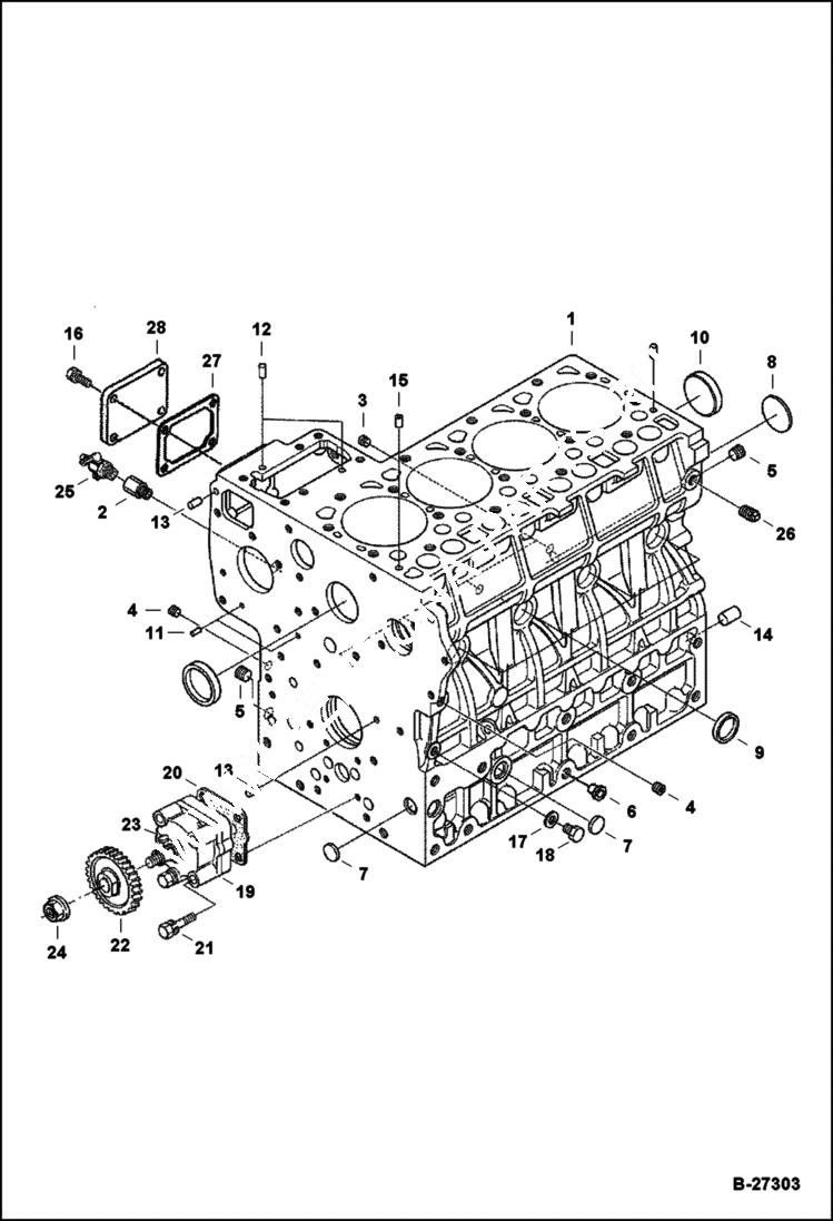 Схема запчастей Bobcat 5600 - CRANKCASE (Kubota - V2203MDI - Tier II) POWER UNIT