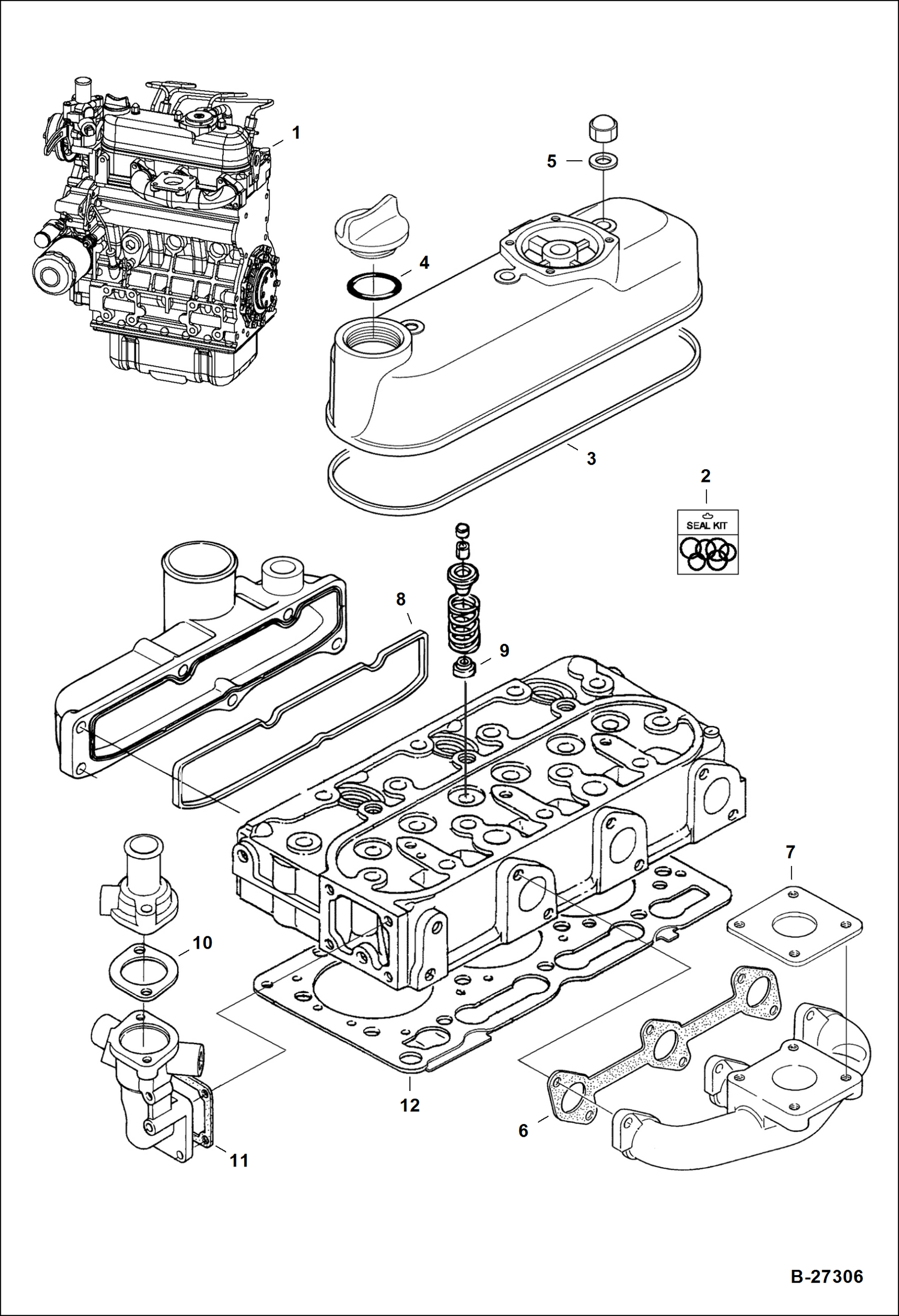 Схема запчастей Bobcat 400s - ENGINE & UPPER GASKET KIT (Kubota - D1005-E3B-BC-3)(Tier IV Replacement) REPLACEMENT ENGINE