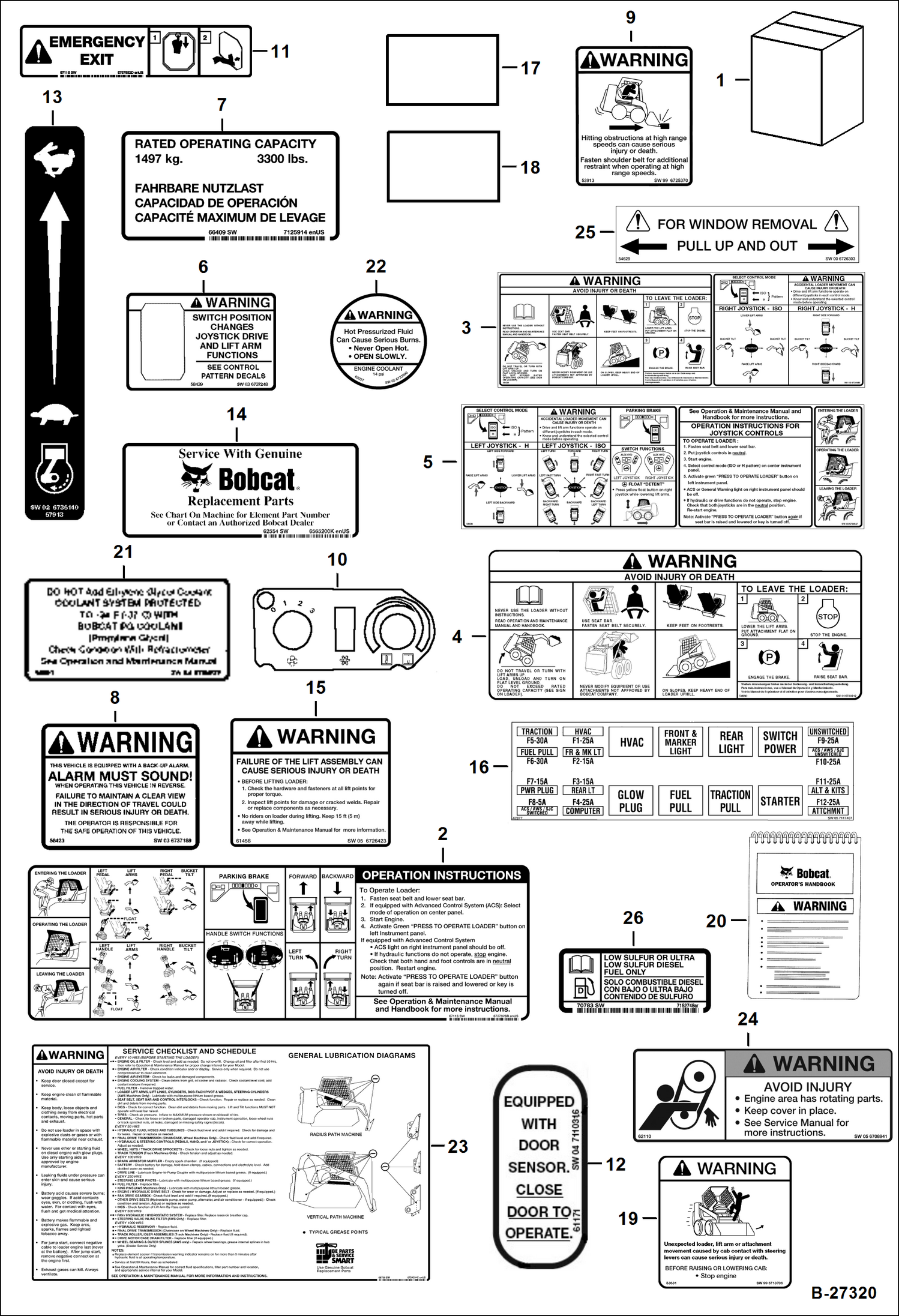 Схема запчастей Bobcat S-Series - DECALS (Inside) ACCESSORIES & OPTIONS