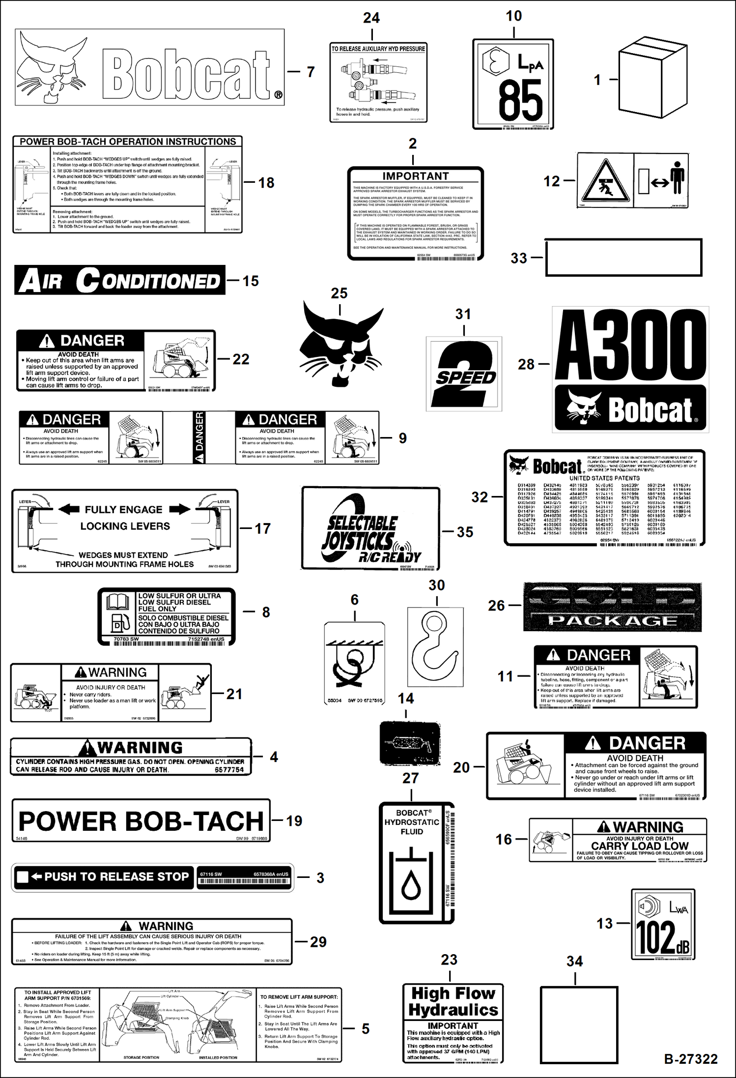 Схема запчастей Bobcat A-Series - DECALS (Outside) ACCESSORIES & OPTIONS