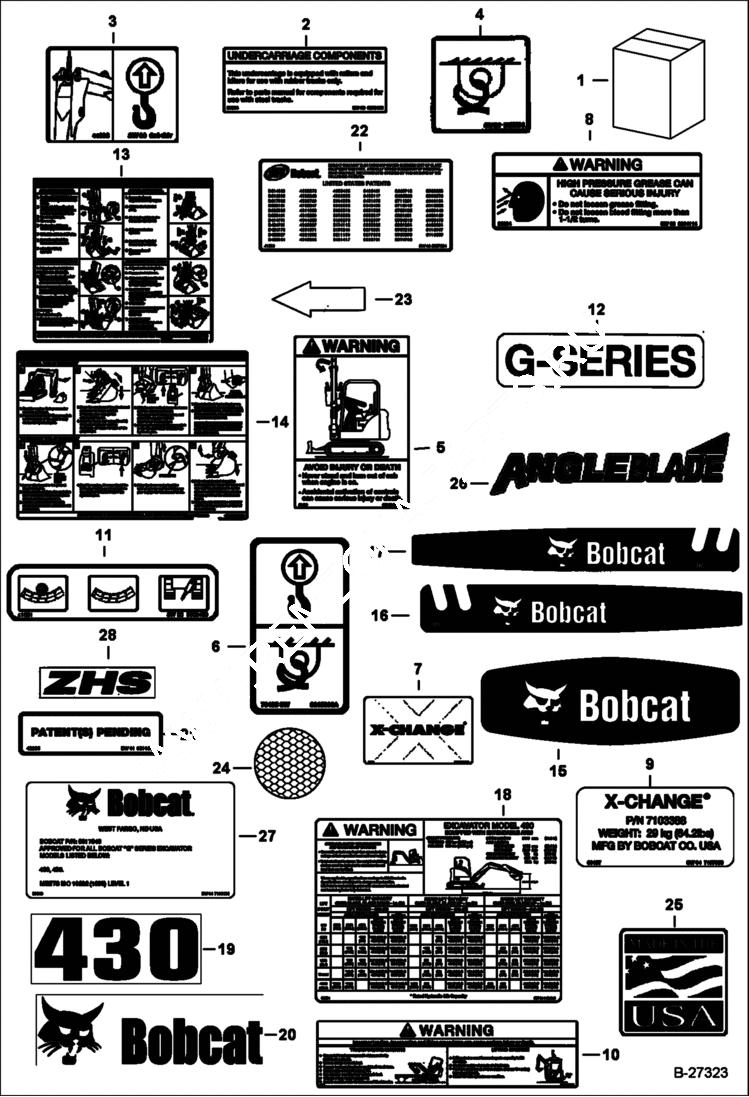 Схема запчастей Bobcat 430 - DECALS (Outside) ACCESSORIES & OPTIONS