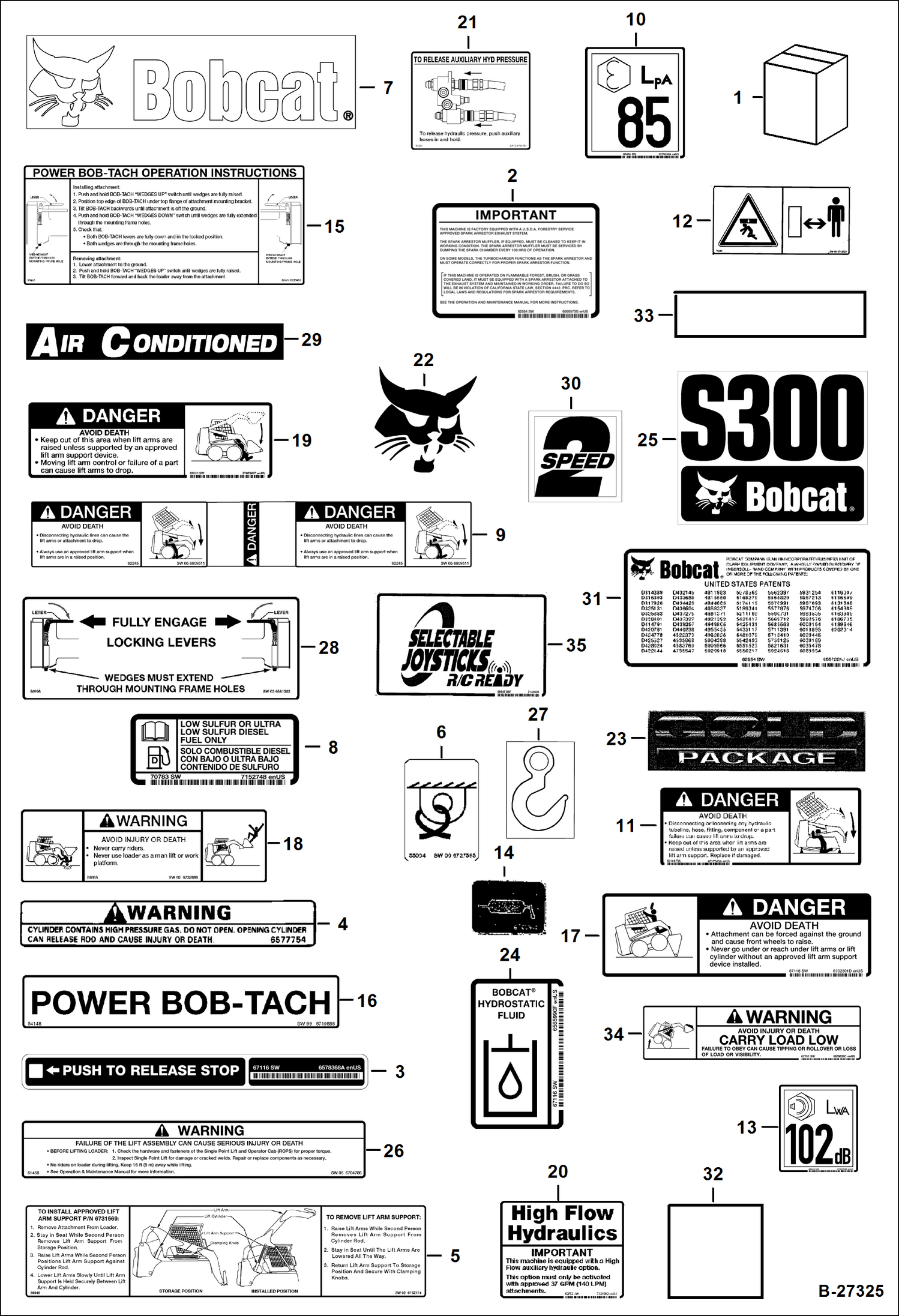 Схема запчастей Bobcat S-Series - DECALS (Outside) ACCESSORIES & OPTIONS