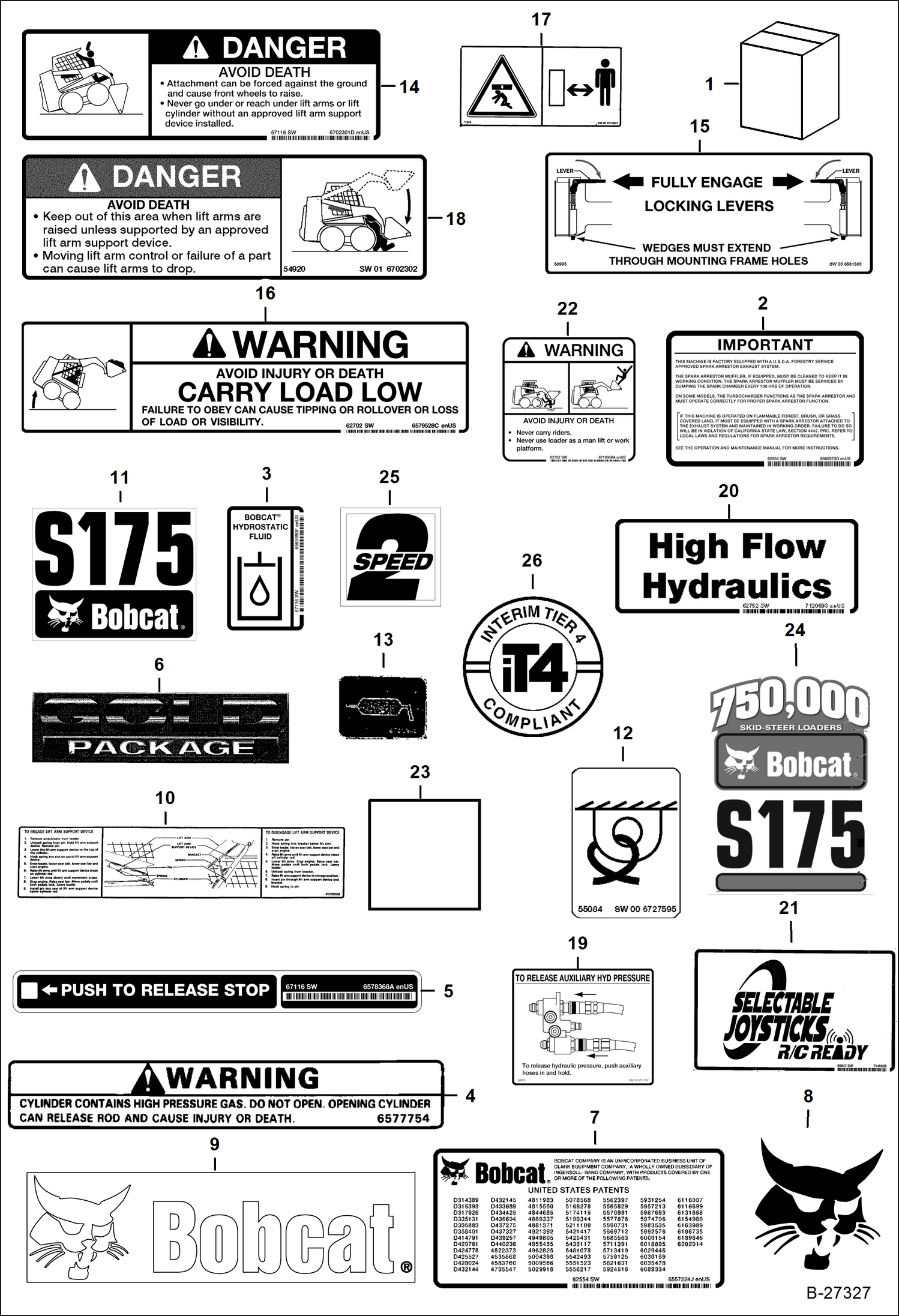 Схема запчастей Bobcat S-Series - DECALS (Outside) ACCESSORIES & OPTIONS