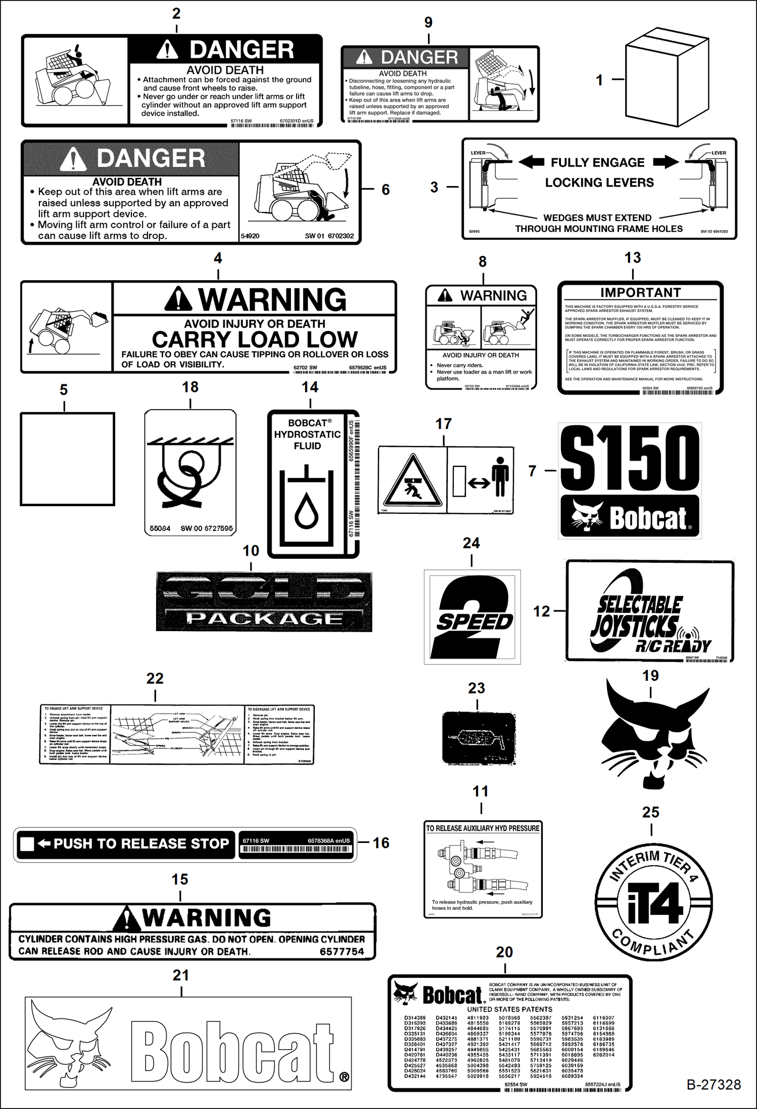 Схема запчастей Bobcat S-Series - DECALS (Outside) ACCESSORIES & OPTIONS