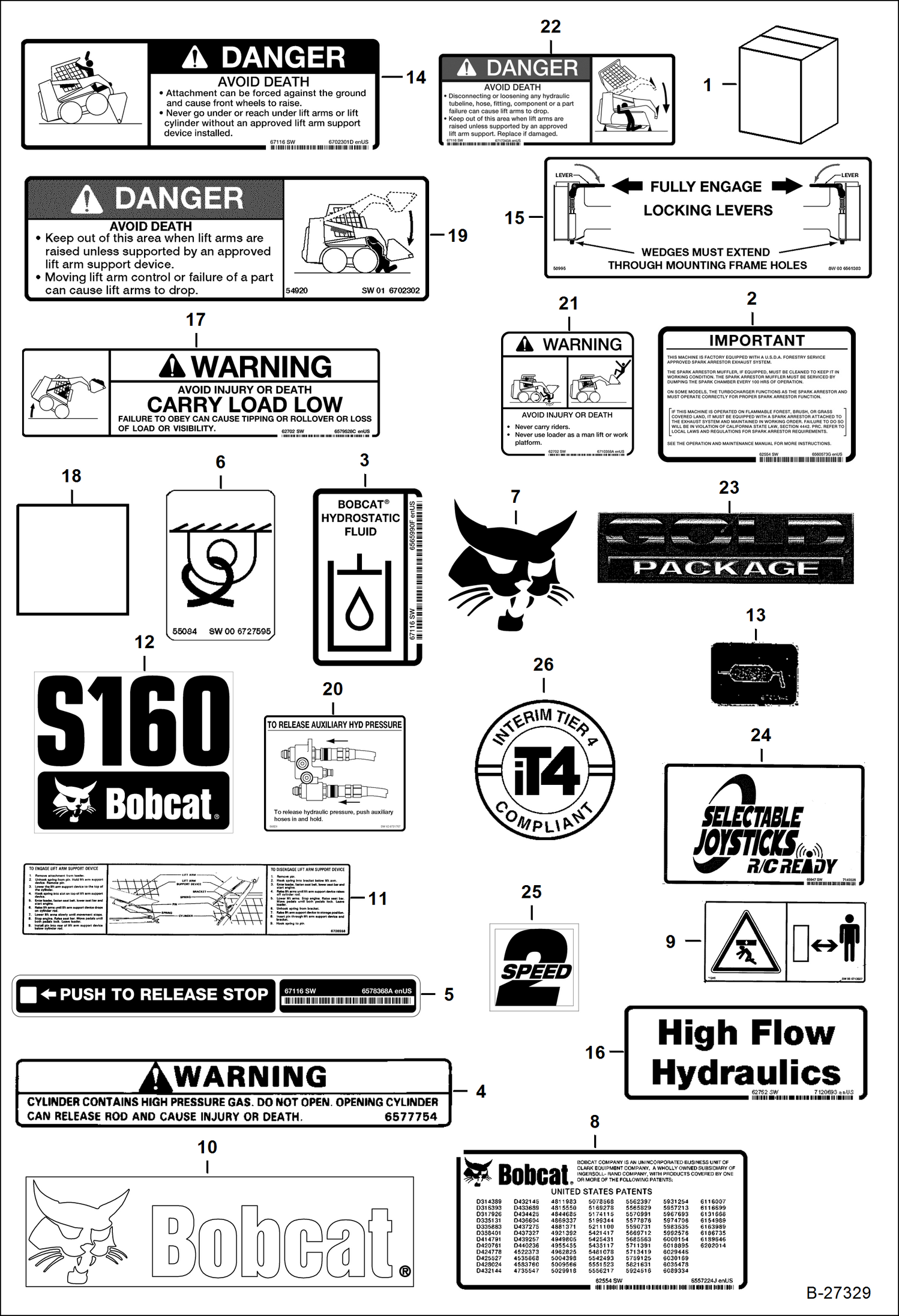 Схема запчастей Bobcat S-Series - DECALS (Outside) ACCESSORIES & OPTIONS