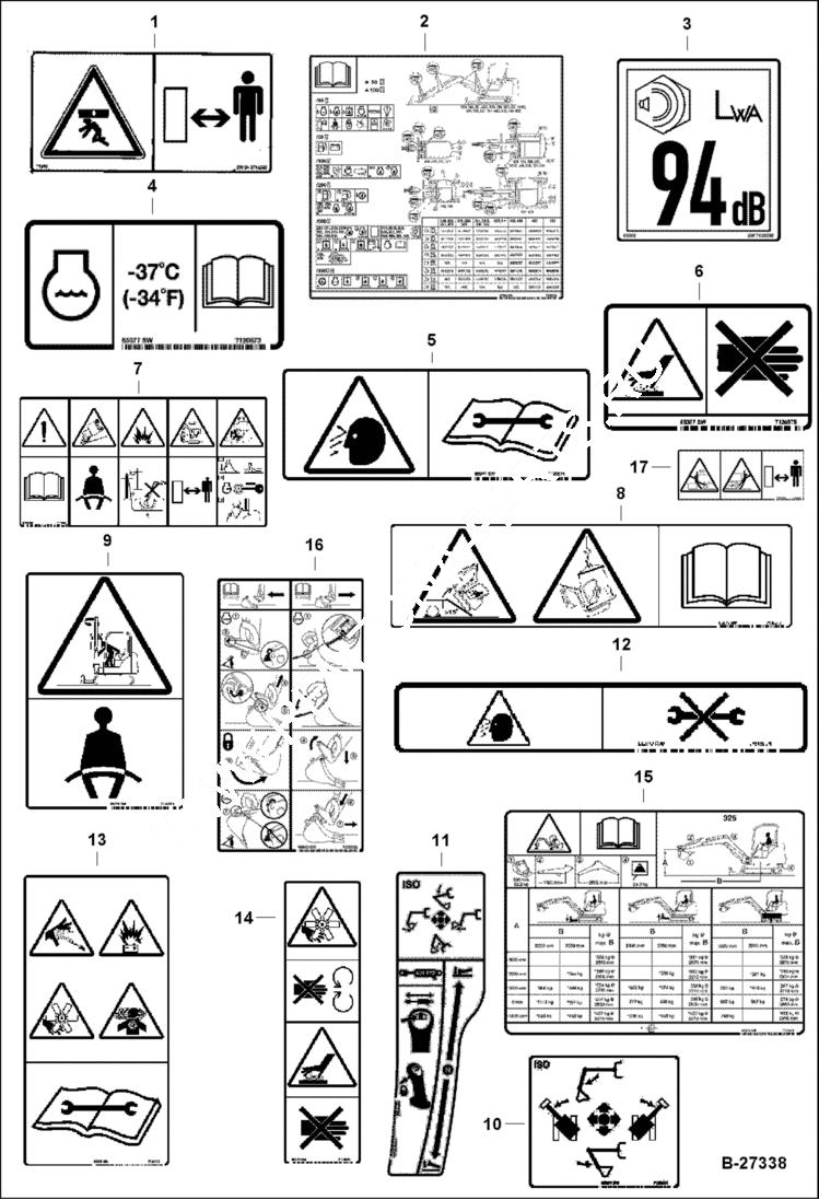 Схема запчастей Bobcat 328 - DECALS (ESA No-text) ACCESSORIES & OPTIONS