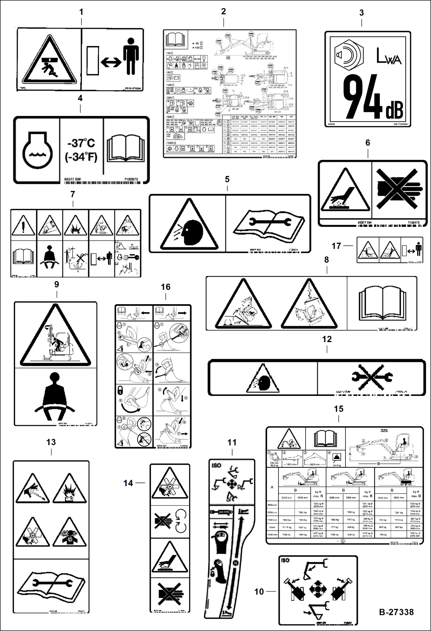 Схема запчастей Bobcat 325 - DECALS (ESA No-text) ACCESSORIES & OPTIONS