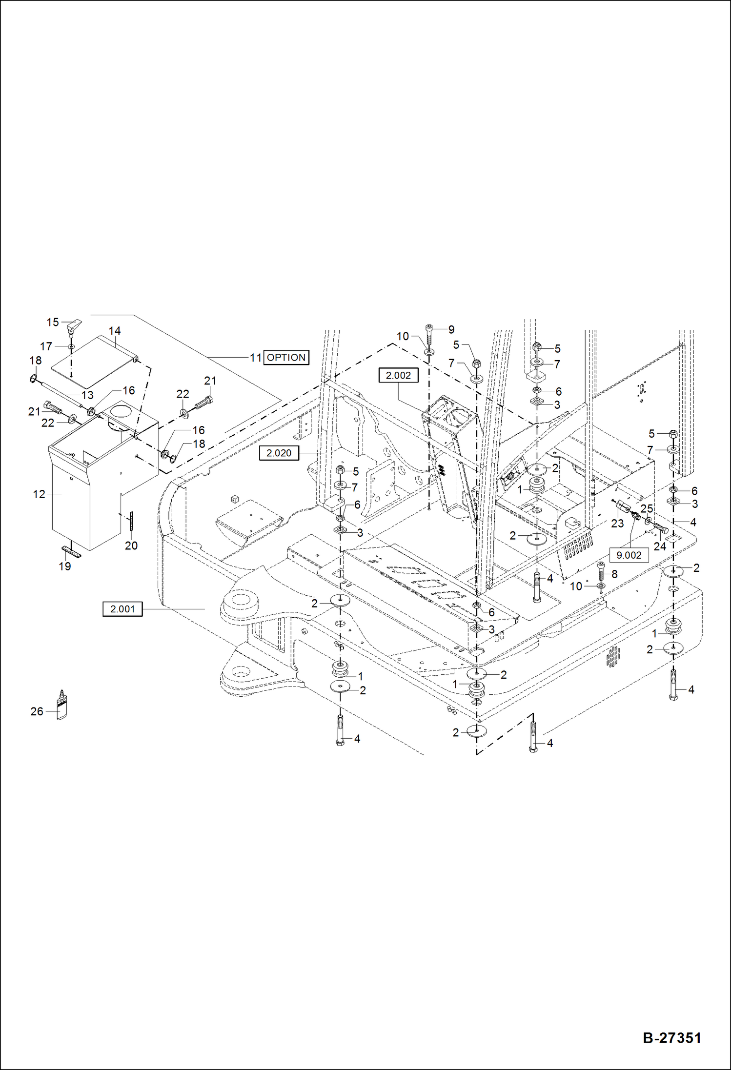 Схема запчастей Bobcat ZX75 - CAB MOUNTING MAIN FRAME