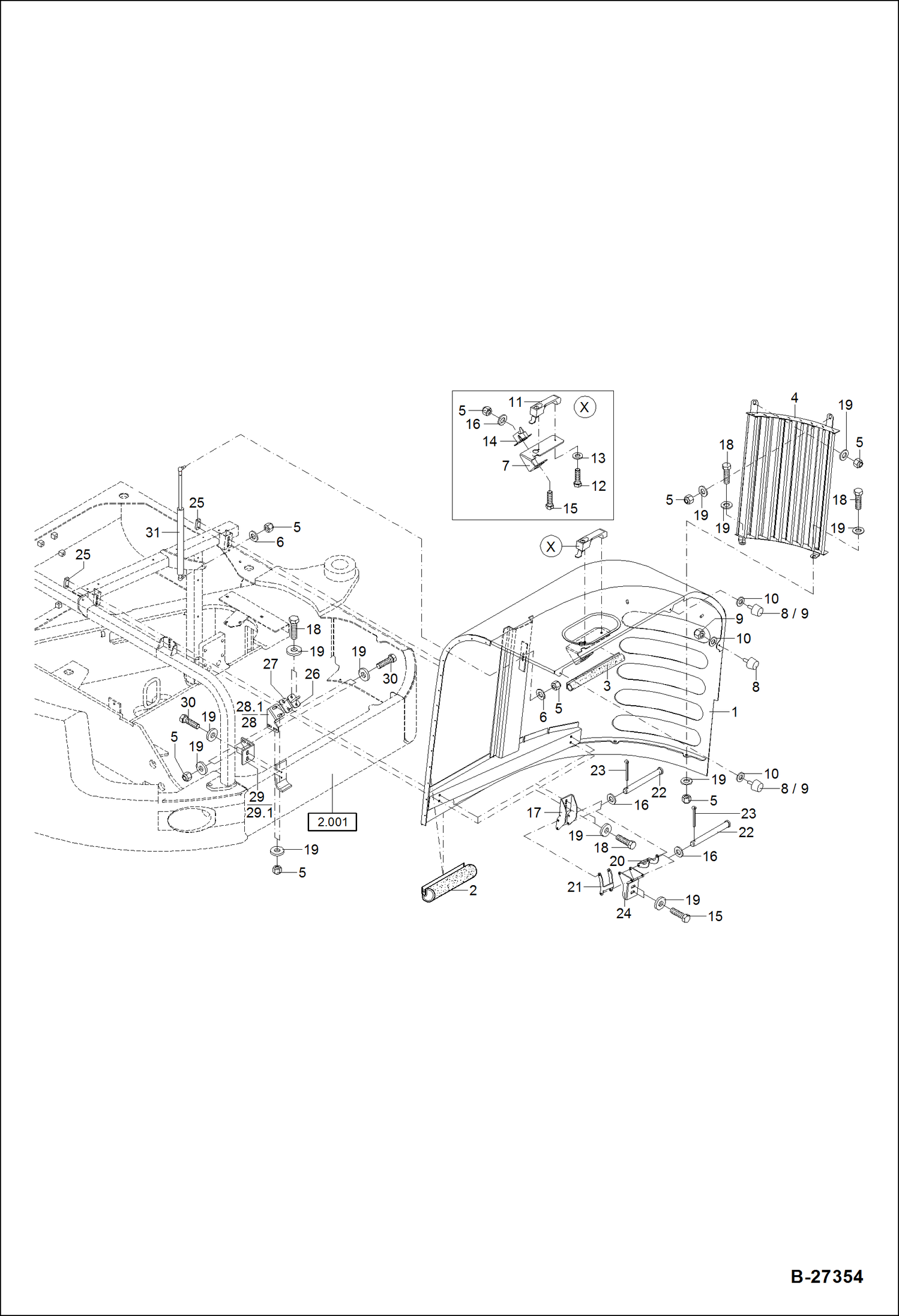 Схема запчастей Bobcat ZX75 - ENGINE HOOD XXXX/2612 & Bel, - 2420; 2445; 2446; 2565-2569; 2575; 2577; 2578;2581-2585; 2587; 2588; 2590; 2594; 2596-2603; 2605-2608; 2610; 2611 MAIN FRAME