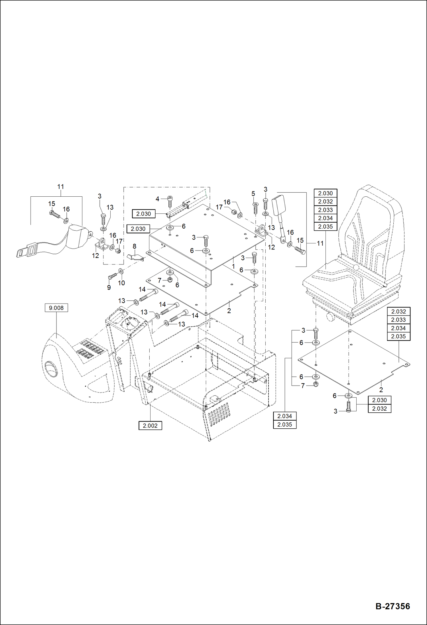 Схема запчастей Bobcat ZX75 - SEAT CONSOLE S/N XXXX/2841 & Bel MAIN FRAME