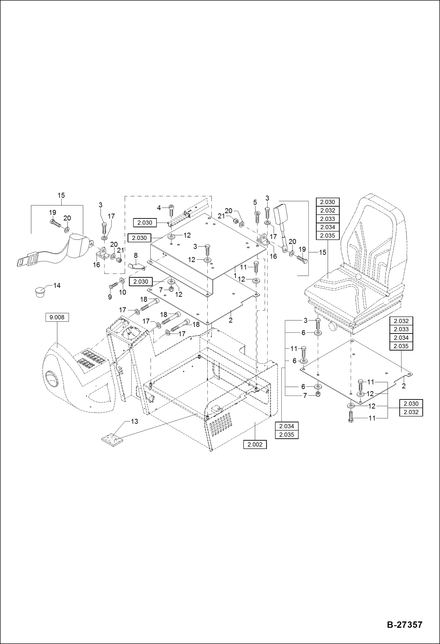 Схема запчастей Bobcat ZX75 - SEAT CONSOLE S/N XXXX/2842 & Abv MAIN FRAME