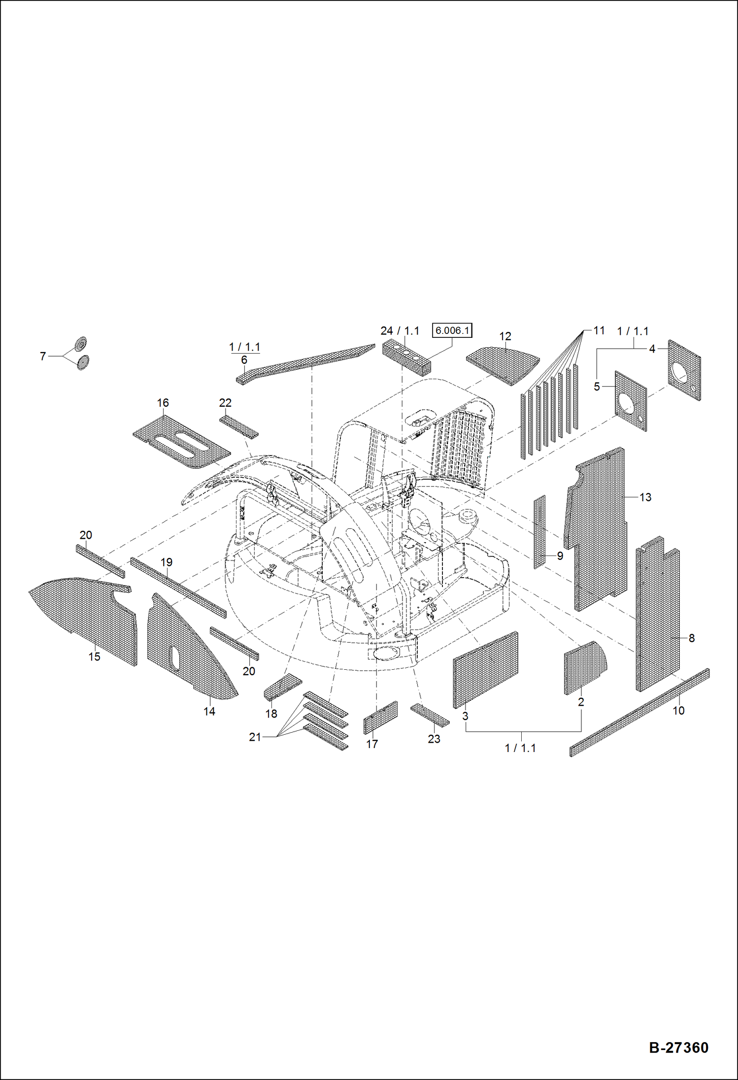 Схема запчастей Bobcat ZX75 - LINING SET XXXX/2612 & Abv, - 2420;2445; 2446; 2565-2569; 2575; 2577; 2578; 2581-2585; 2587; 2588; 2590; 2594; 2596-2603; 2605-2608; 2610; 2611 MAIN FRAME