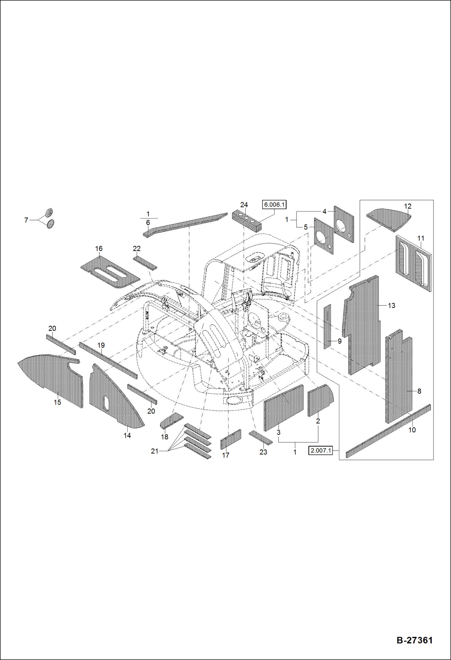 Схема запчастей Bobcat ZX75 - LINING SET XXXX/2613 & Abv; + 2420;2445; 2446; 2565-2569; 2575; 2577; 2578; 2581-2585; 2587; 2588; 2590; 2594; 2596-2603; 2605-2608; 2610; 2611 MAIN FRAME