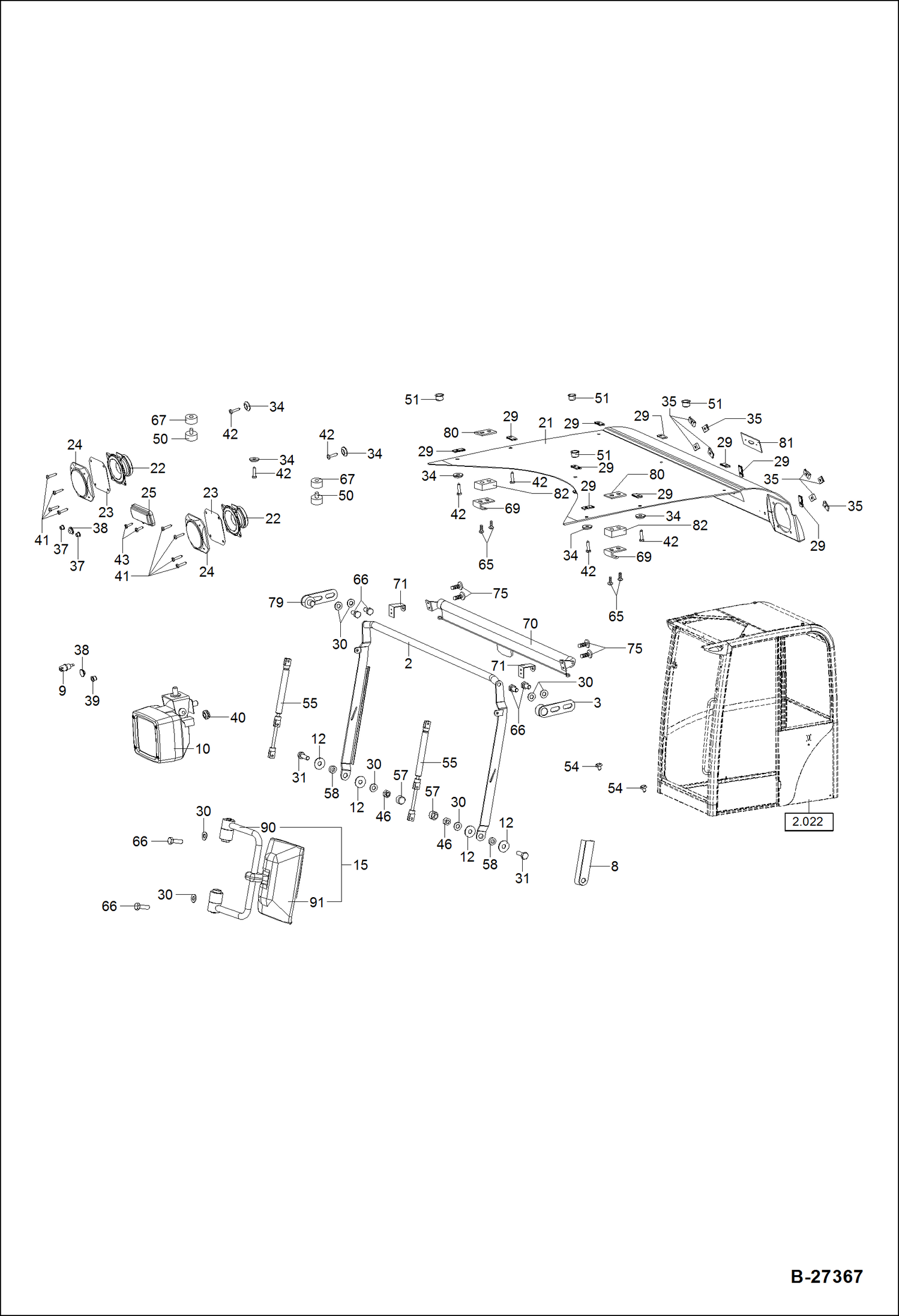 Схема запчастей Bobcat ZX75 - OPERATORS CAB - EQUIPMENT 2 MAIN FRAME