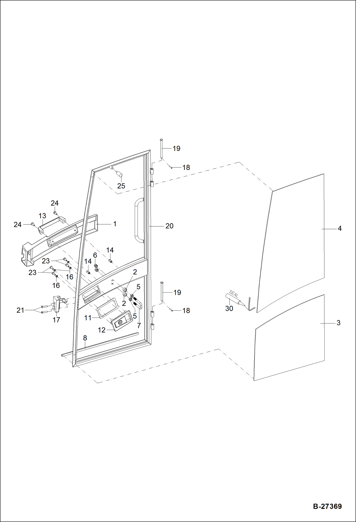 Схема запчастей Bobcat ZX75 - OPERATORS CAB - DOOR MAIN FRAME