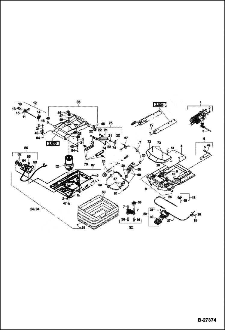 Схема запчастей Bobcat ZX75 - OPERATORS SEAT SUSPENSION - MSG 95 MAIN FRAME