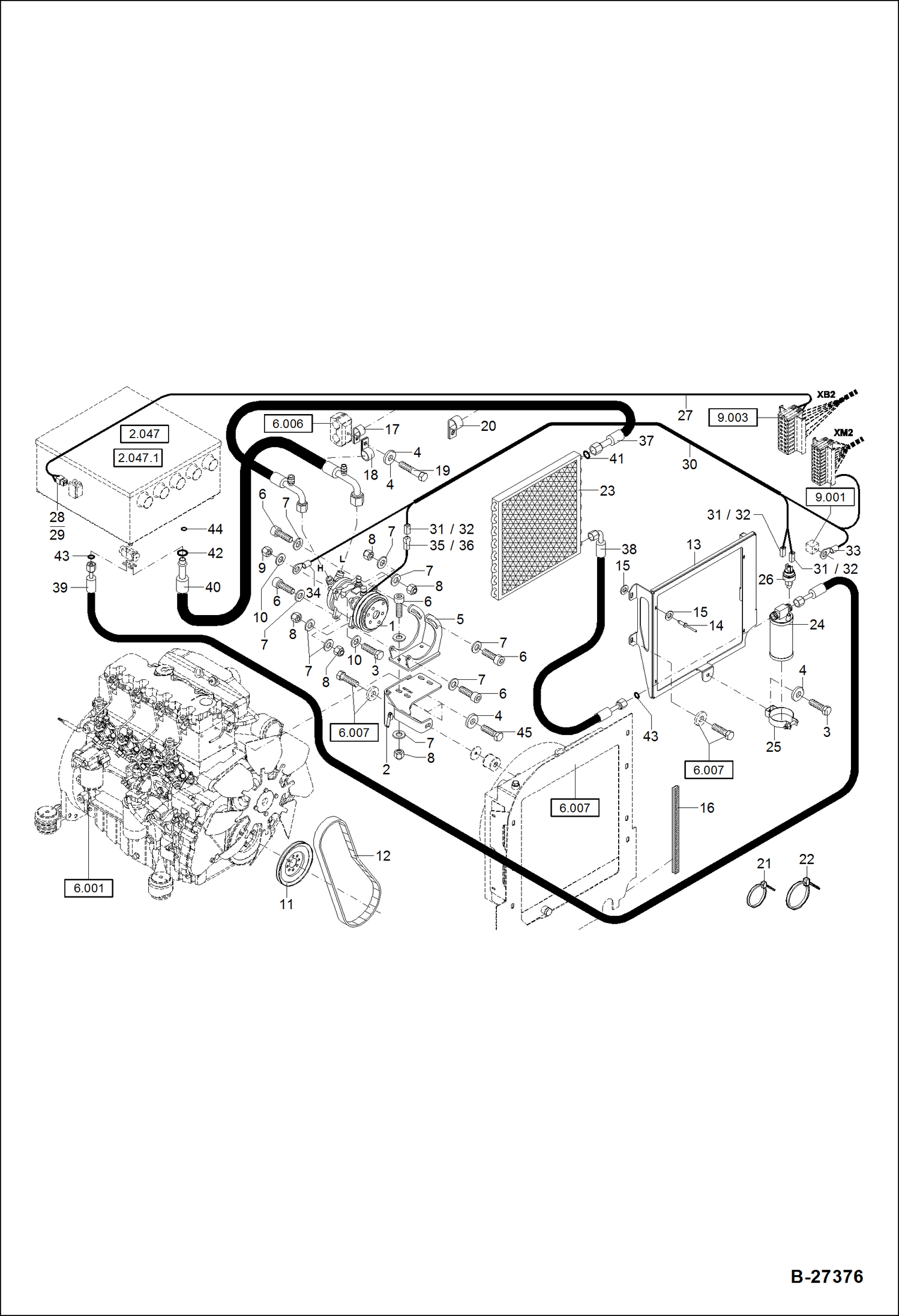 Схема запчастей Bobcat ZX75 - AIR CONDITIONER XXXX/1701 & Bel -1681,1682,1683,1684,1685,1686, 1691,1692,1693 ACCESSORIES & OPTIONS