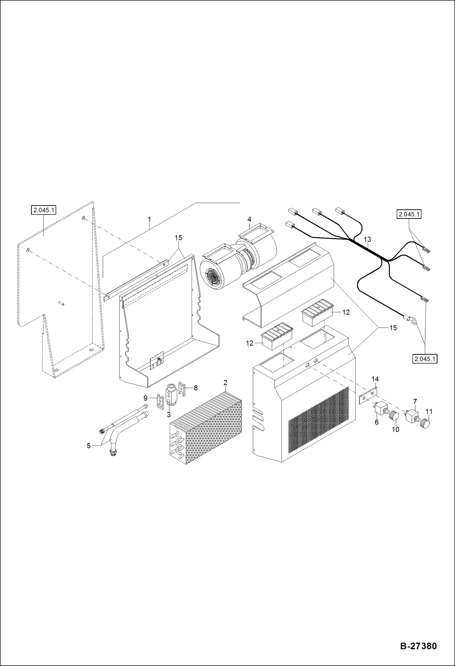 Схема запчастей Bobcat ZX75 - HEATING - EVAPORATOR UNIT - G55S ACCESSORIES & OPTIONS