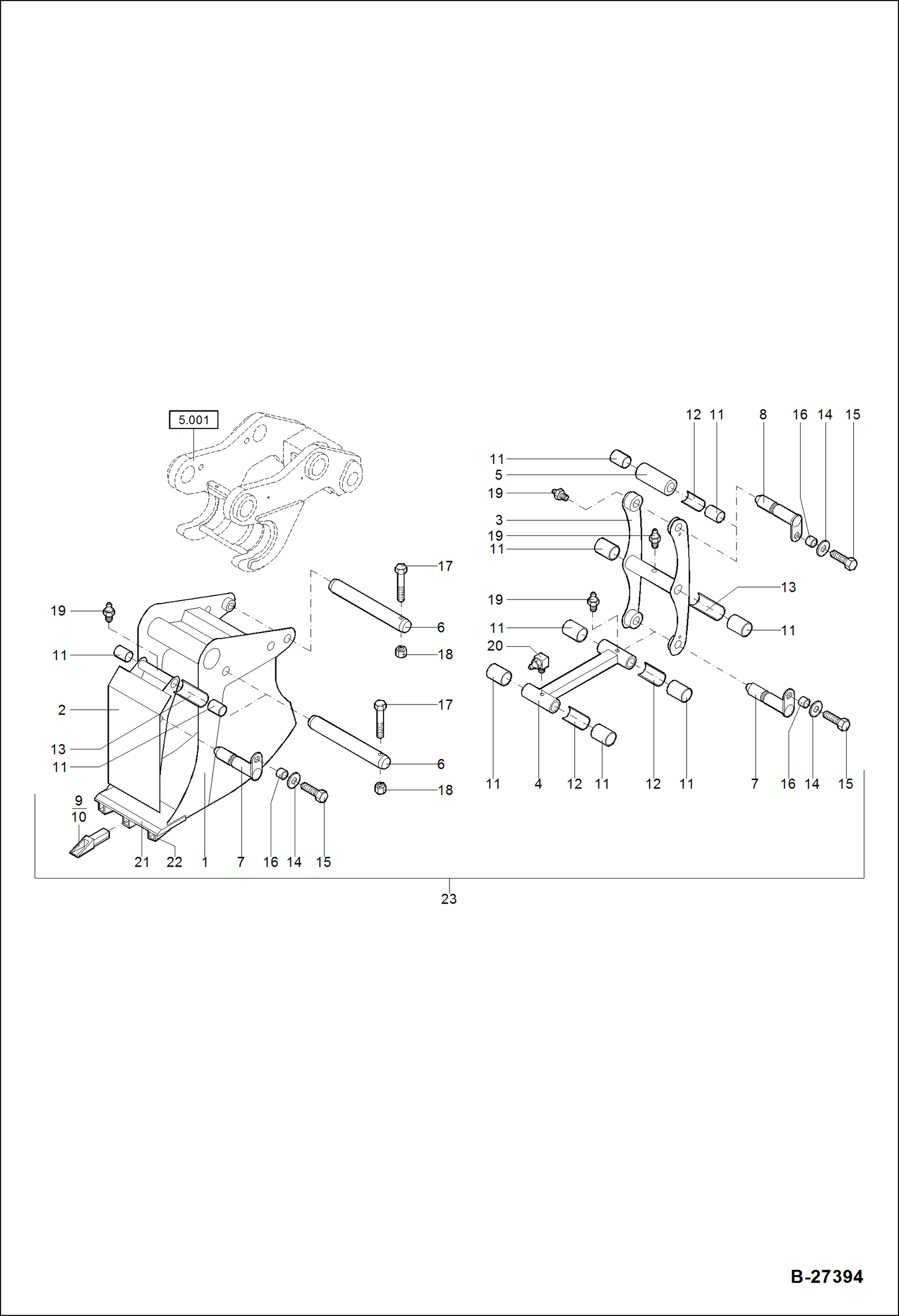 Схема запчастей Bobcat ZX75 - BUCKET WITH SCRAPER ACCESSORIES & OPTIONS